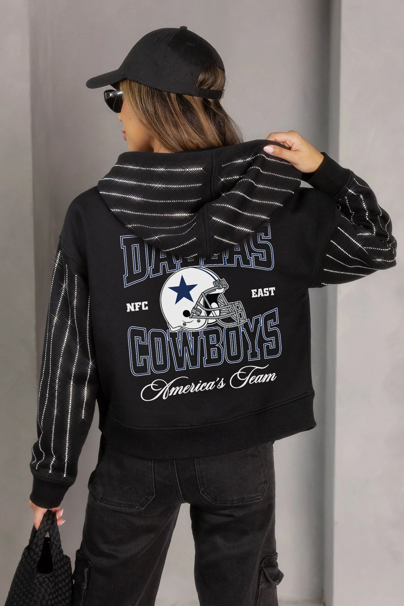 DALLAS COWBOYS EYES ON THE PRIZE RHINESTUD STRIPE ZIP HOODIE