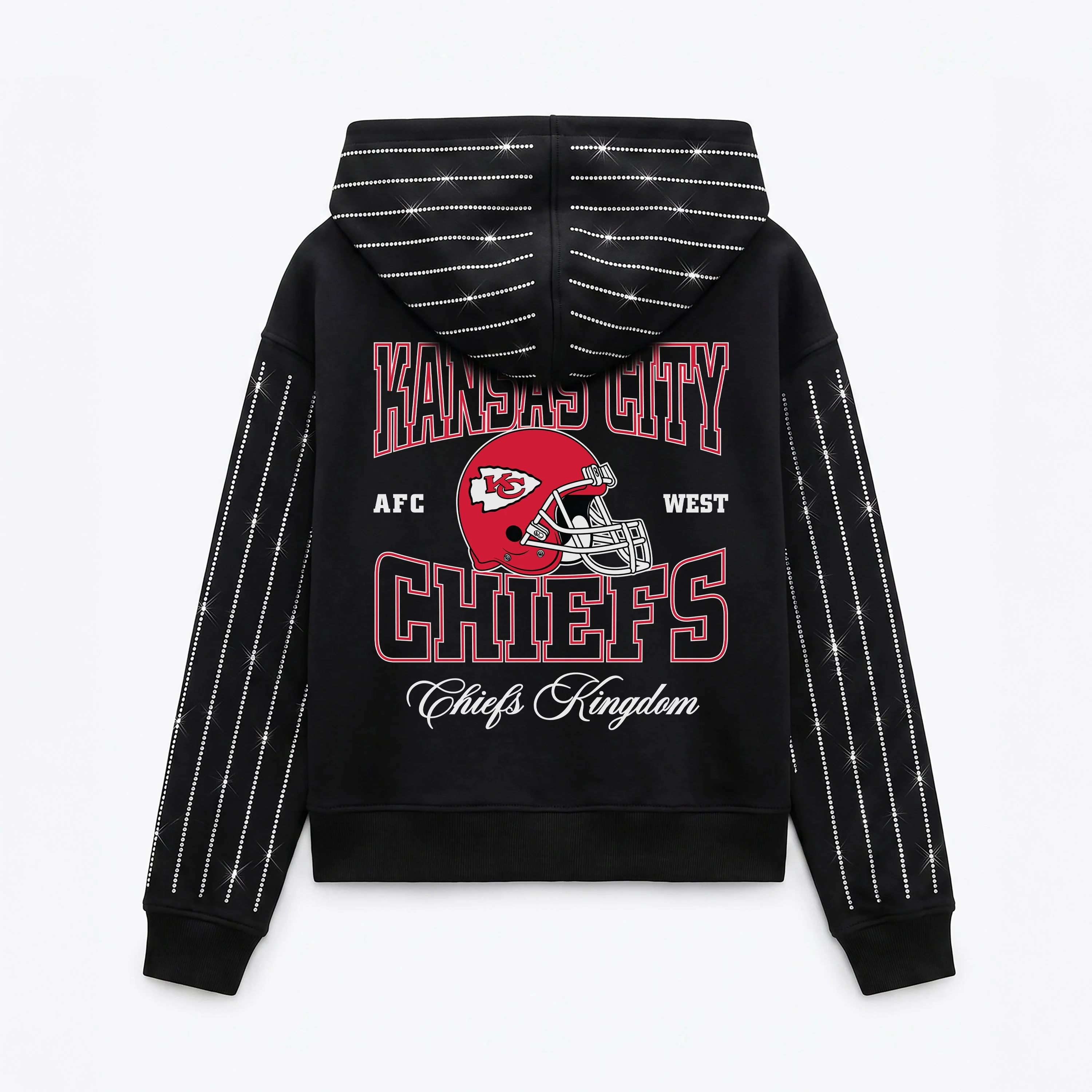 KANSAS CITY CHIEFS EYES ON THE PRIZE RHINESTUD STRIPE ZIP HOODIE 10 KANSAS CITY CHIEFS EYES ON THE PRIZE RHINESTUD STRIPE ZIP HOODIE