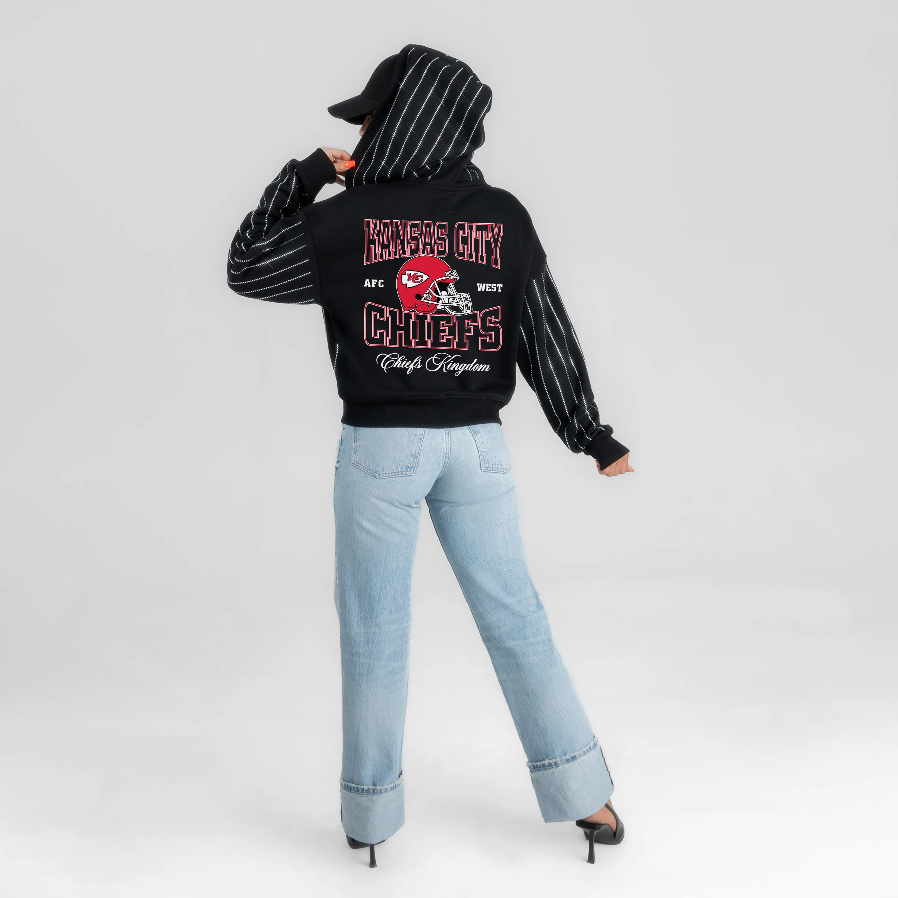 KANSAS CITY CHIEFS EYES ON THE PRIZE RHINESTUD STRIPE ZIP HOODIE 7 KANSAS CITY CHIEFS EYES ON THE PRIZE RHINESTUD STRIPE ZIP HOODIE
