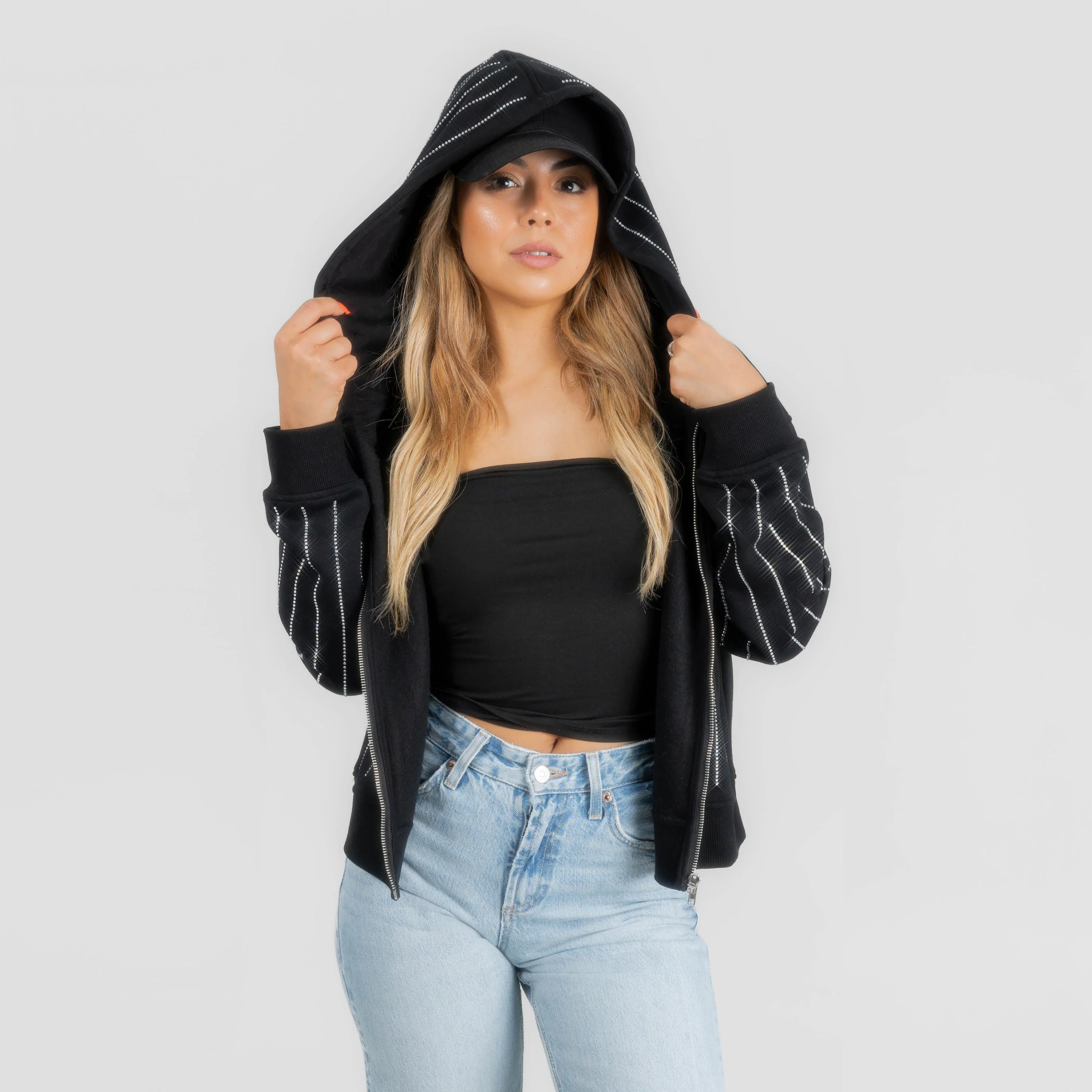 LOS ANGELES CHARGERS EYES ON THE PRIZE RHINESTUD STRIPE ZIP HOODIE 8 LOS ANGELES CHARGERS EYES ON THE PRIZE RHINESTUD STRIPE ZIP HOODIE