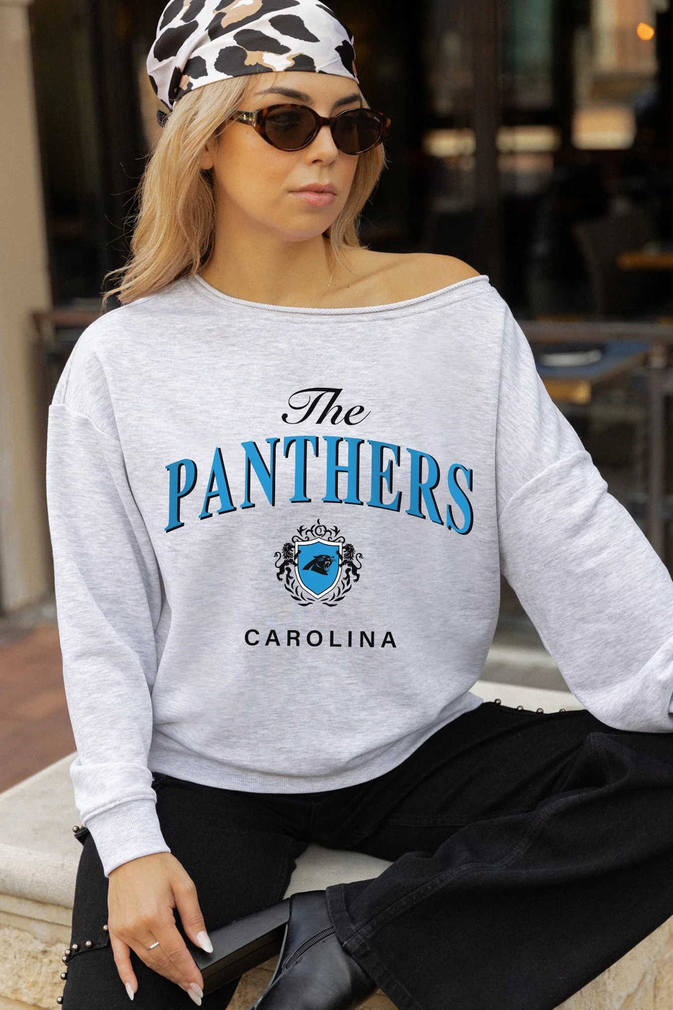 CAROLINA PANTHERS OFFSIDES ENERGY RELAXED OFF-SHOULDER TOP 4 CAROLINA PANTHERS OFFSIDES ENERGY RELAXED OFF-SHOULDER TOP