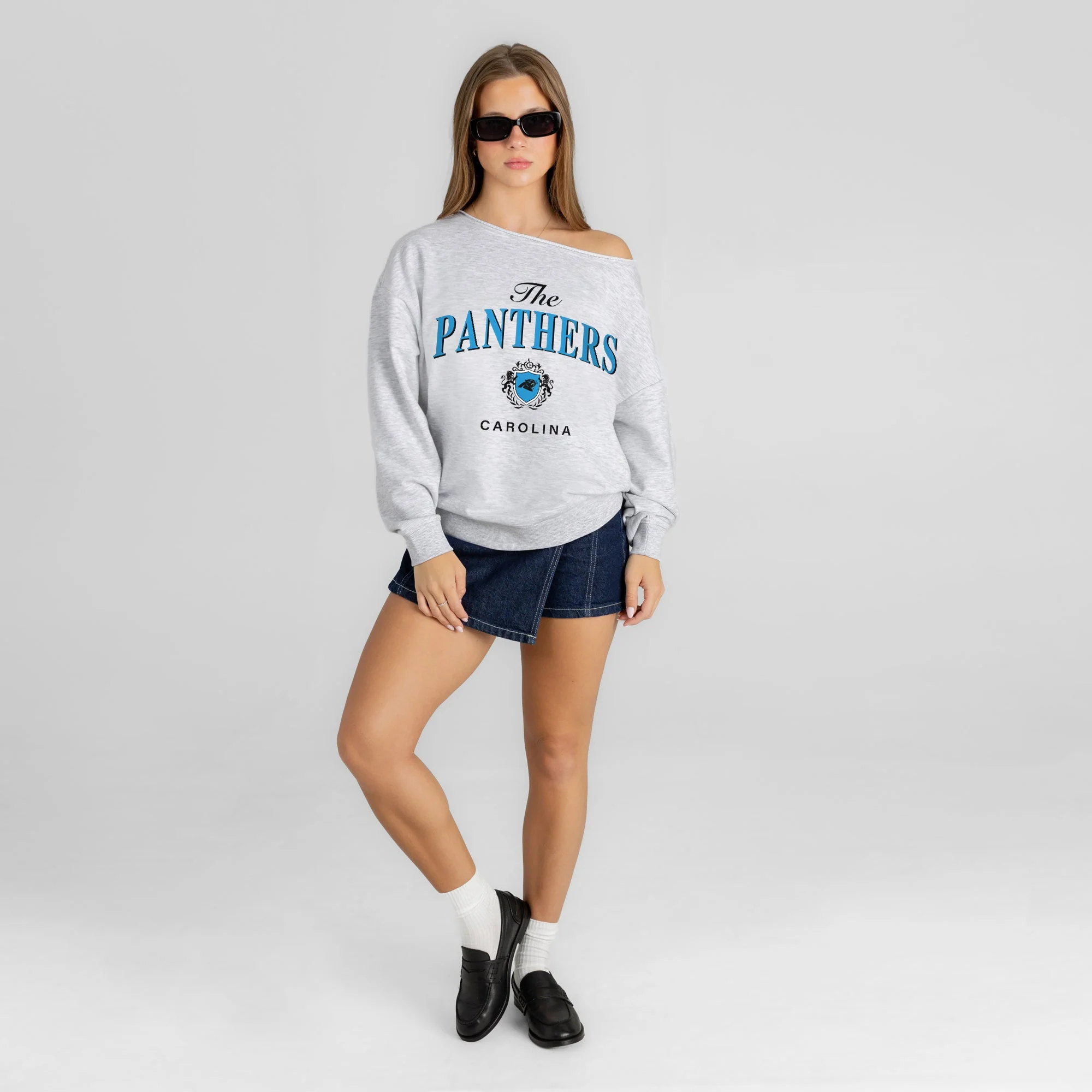 CAROLINA PANTHERS OFFSIDES ENERGY RELAXED OFF-SHOULDER TOP 7 CAROLINA PANTHERS OFFSIDES ENERGY RELAXED OFF-SHOULDER TOP
