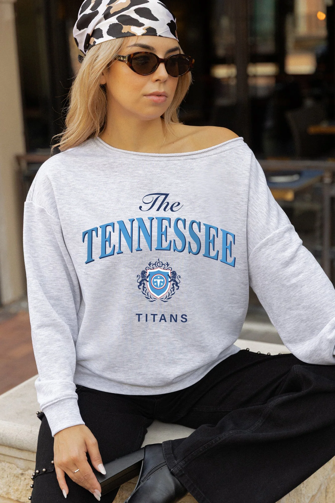 TENNESSEE TITANS OFFSIDES ENERGY RELAXED OFF-SHOULDER TOP 4 TENNESSEE TITANS OFFSIDES ENERGY RELAXED OFF-SHOULDER TOP