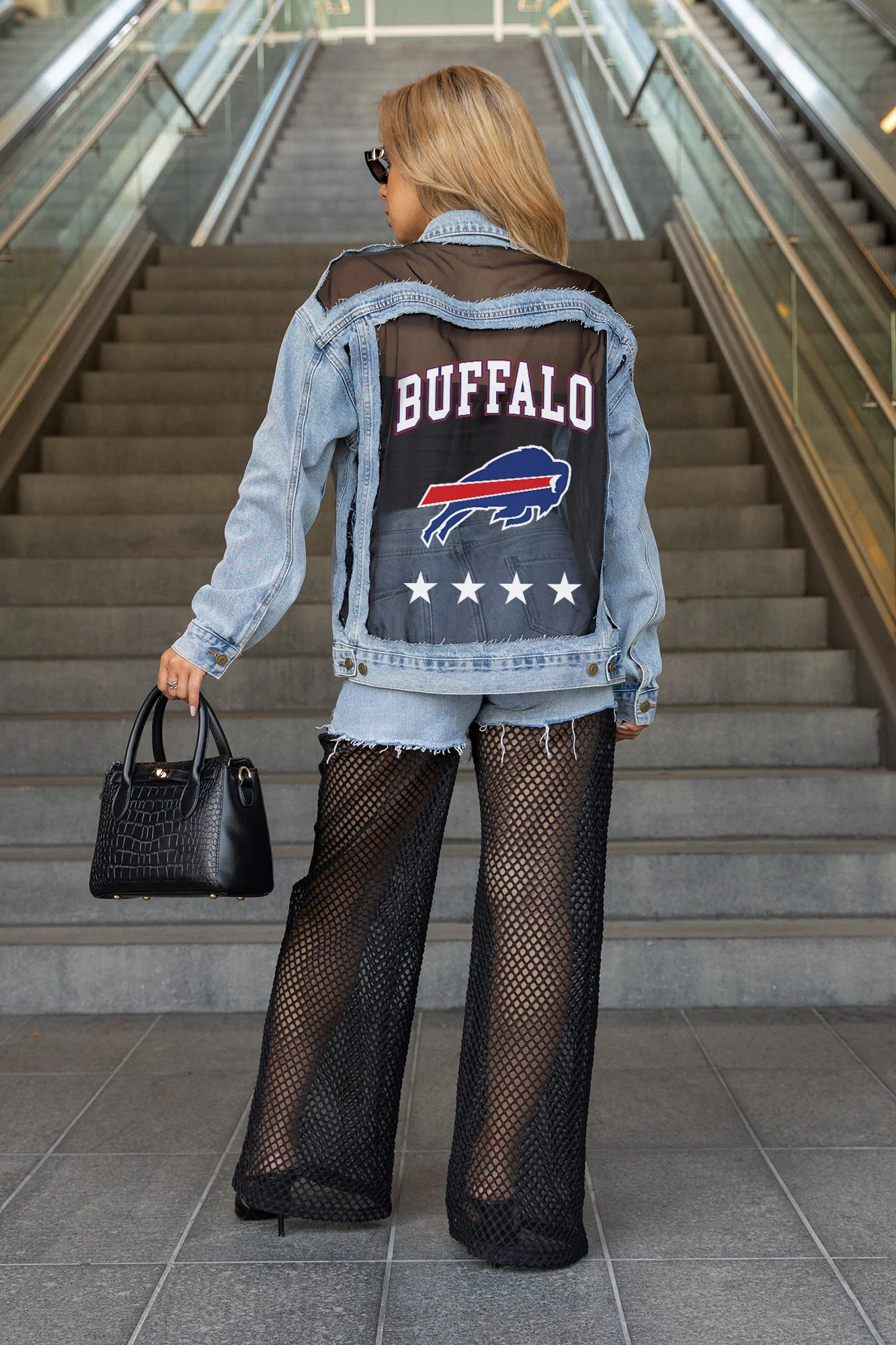 BUFFALO BILLS RULE BREAKER DISTRESSED MESH DENIM JACKET 1 BUFFALO BILLS RULE BREAKER DISTRESSED MESH DENIM JACKET