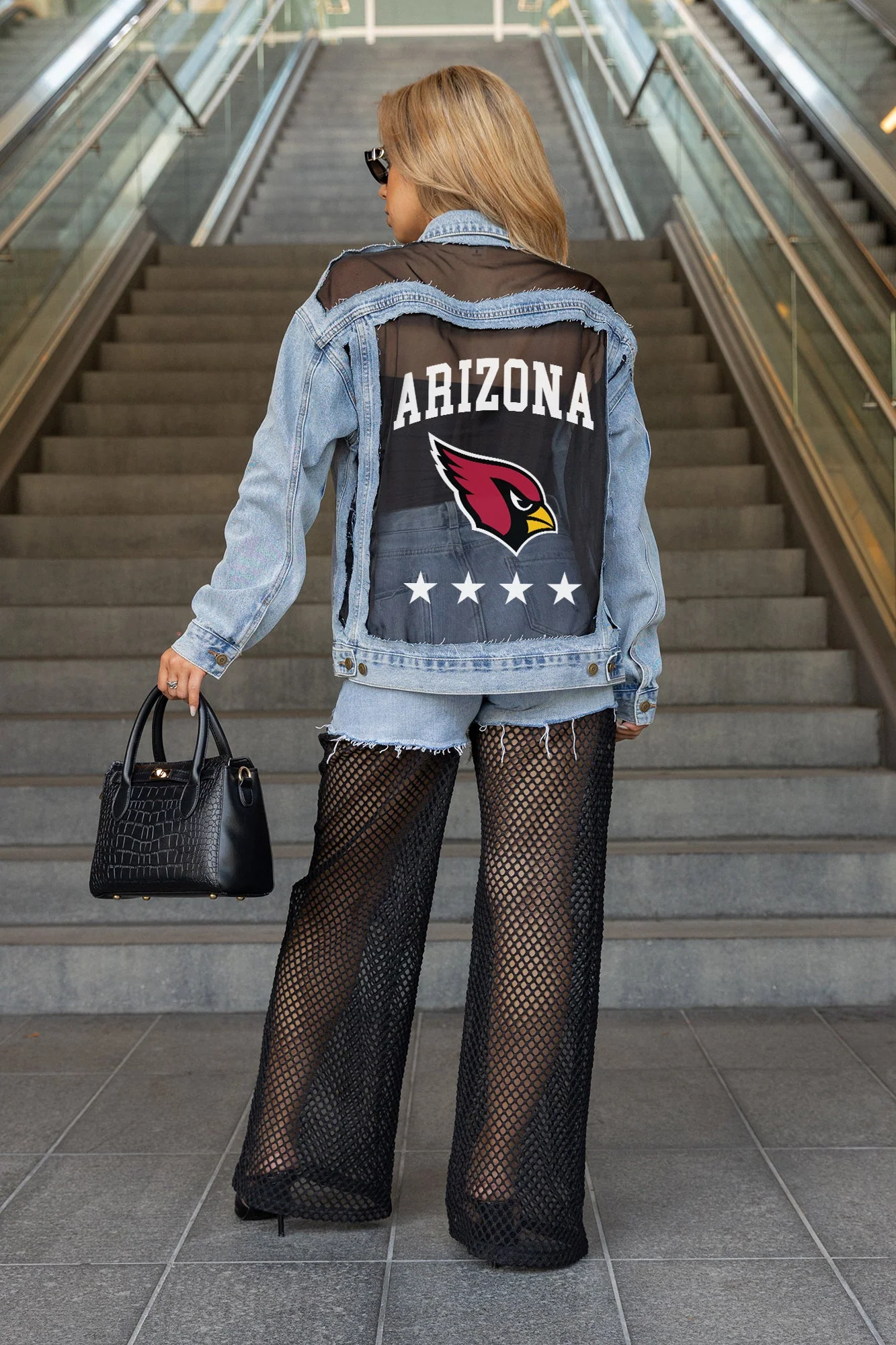 ARIZONA CARDINALS RULE BREAKER DISTRESSED MESH DENIM JACKET