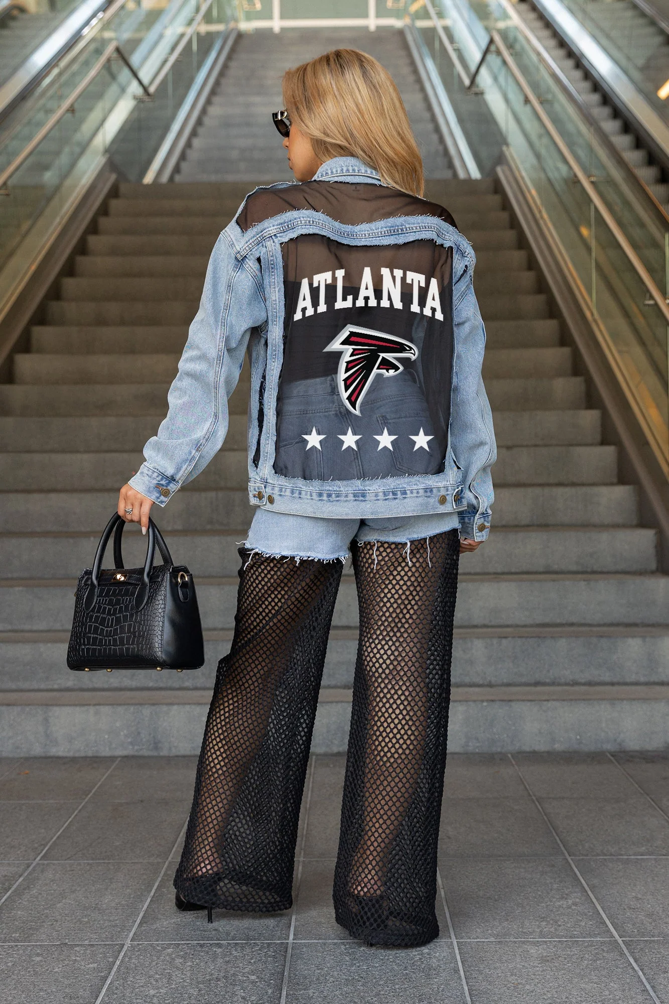 ATLANTA FALCONS RULE BREAKER DISTRESSED MESH DENIM JACKET 1 ATLANTA FALCONS RULE BREAKER DISTRESSED MESH DENIM JACKET