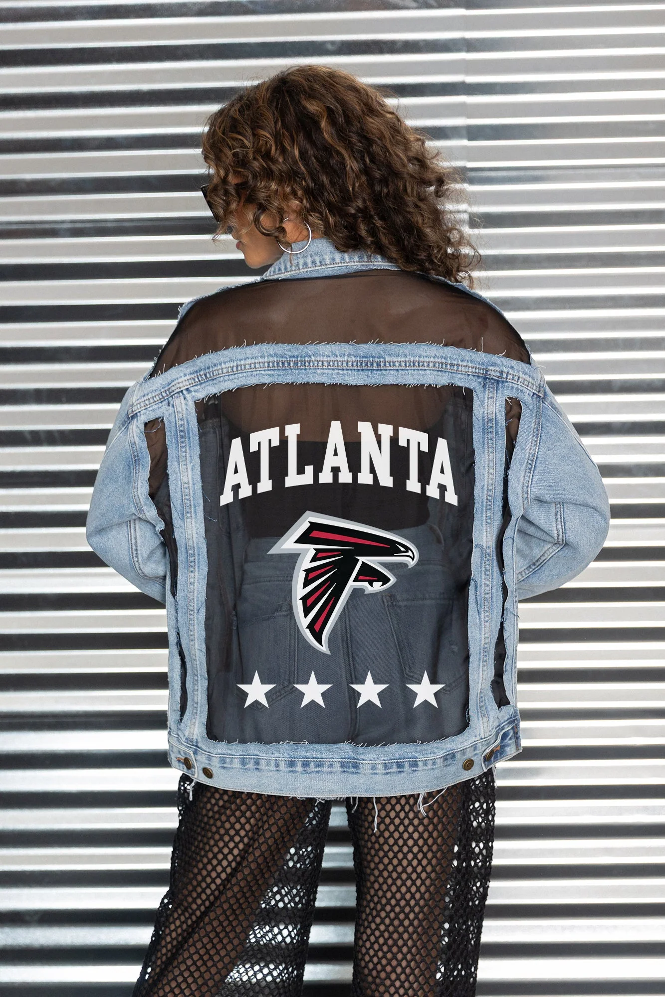 ATLANTA FALCONS RULE BREAKER DISTRESSED MESH DENIM JACKET 3 ATLANTA FALCONS RULE BREAKER DISTRESSED MESH DENIM JACKET