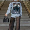 CAROLINA PANTHERS RULE BREAKER DISTRESSED MESH DENIM JACKET