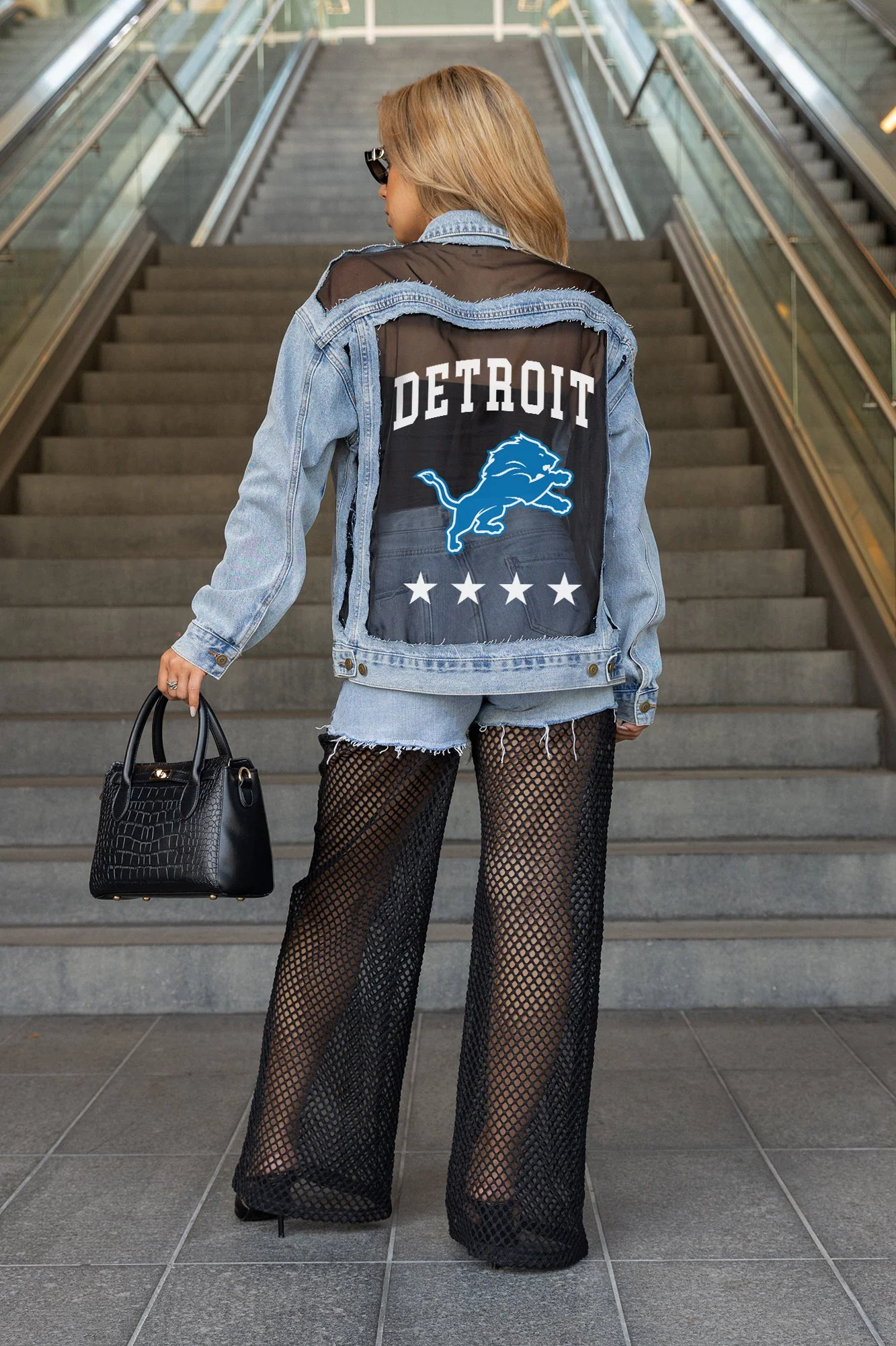 DETROIT LIONS RULE BREAKER DISTRESSED MESH DENIM JACKET 1 DETROIT LIONS RULE BREAKER DISTRESSED MESH DENIM JACKET