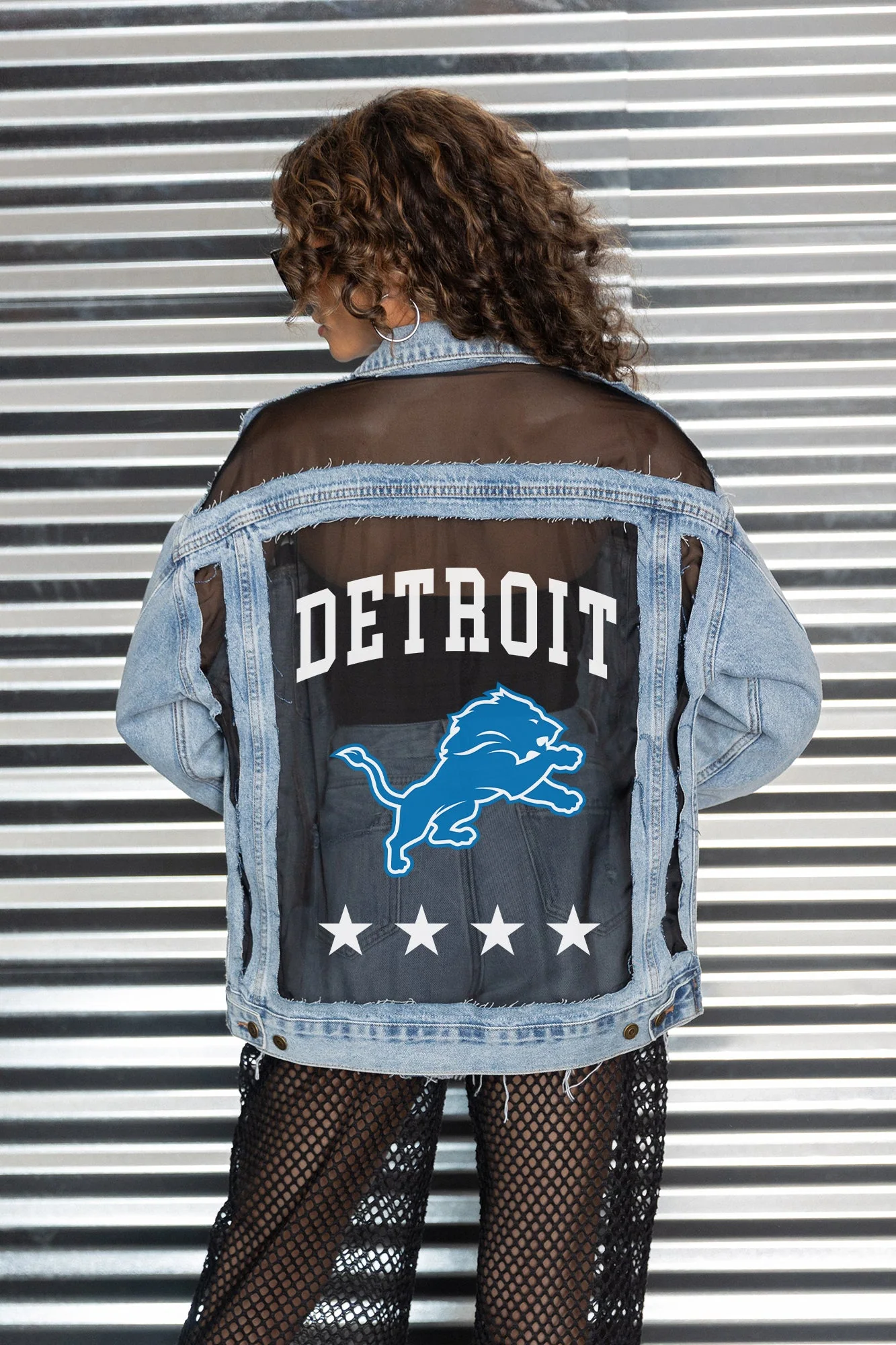 DETROIT LIONS RULE BREAKER DISTRESSED MESH DENIM JACKET 3 DETROIT LIONS RULE BREAKER DISTRESSED MESH DENIM JACKET