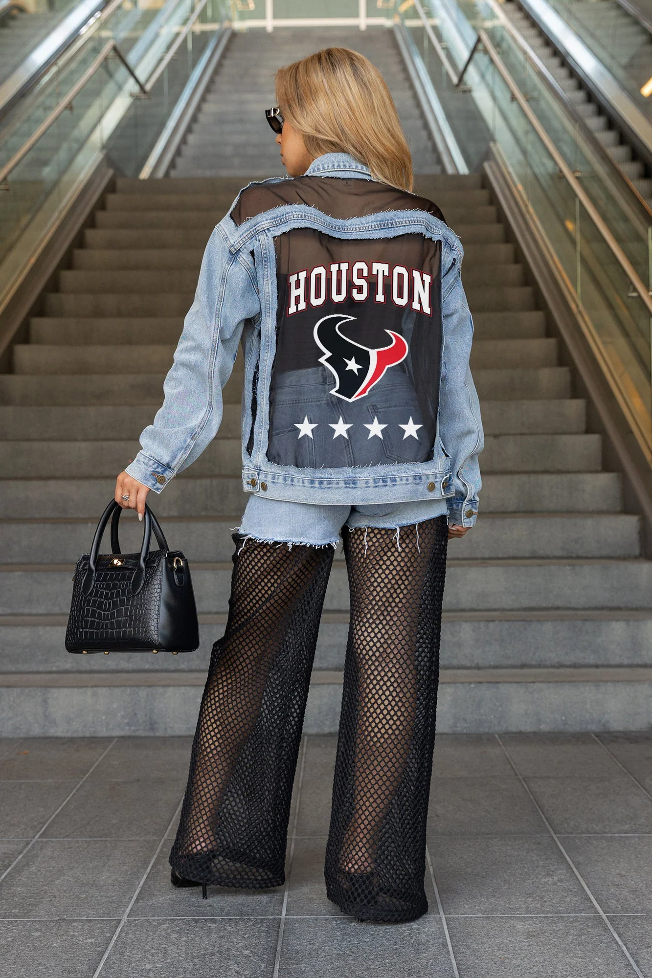 HOUSTON TEXANS RULE BREAKER DISTRESSED MESH DENIM JACKET 1 HOUSTON TEXANS RULE BREAKER DISTRESSED MESH DENIM JACKET