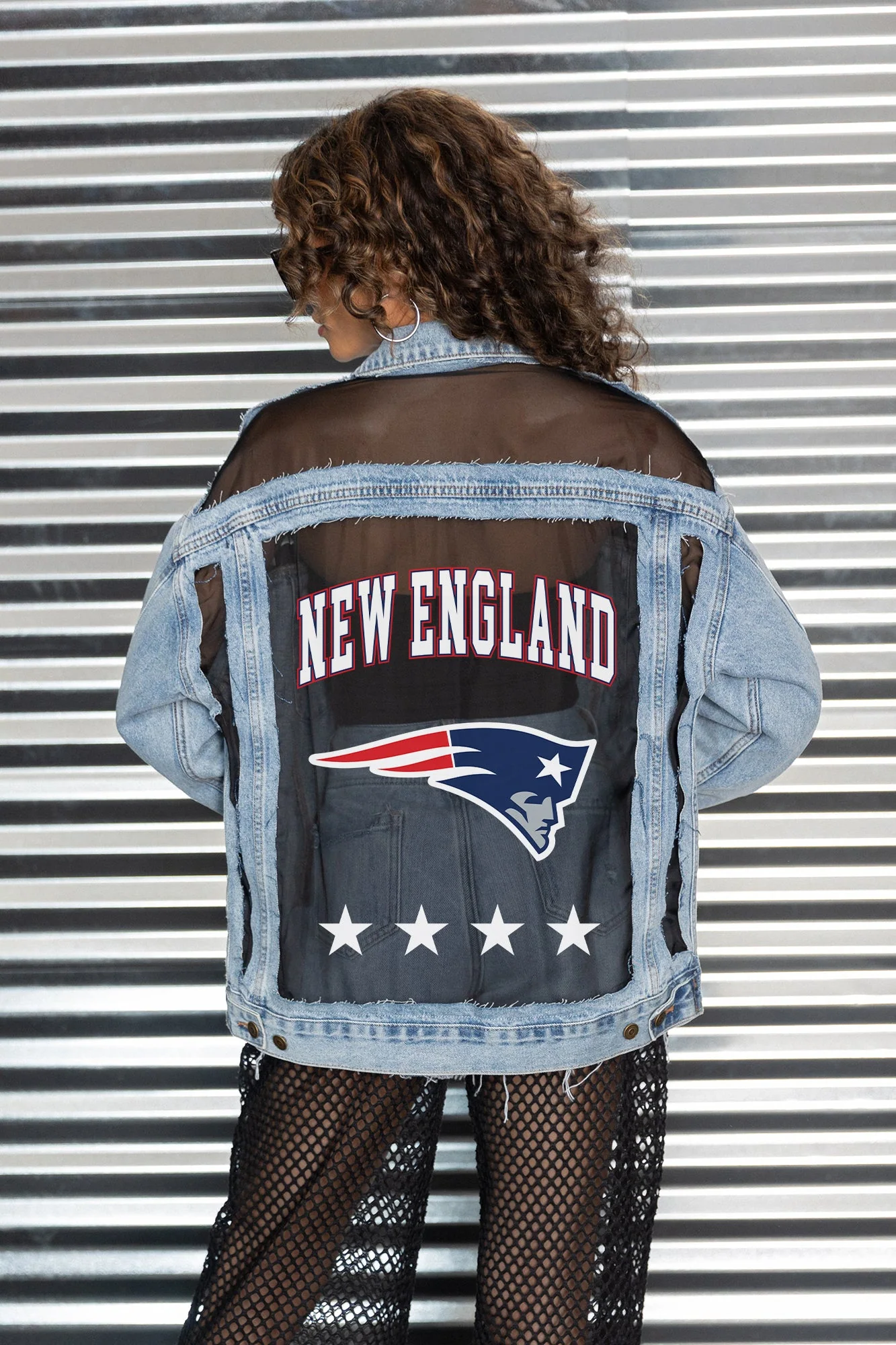 NEW ENGLAND PATRIOTS RULE BREAKER DISTRESSED MESH DENIM JACKET 3 NEW ENGLAND PATRIOTS RULE BREAKER DISTRESSED MESH DENIM JACKET