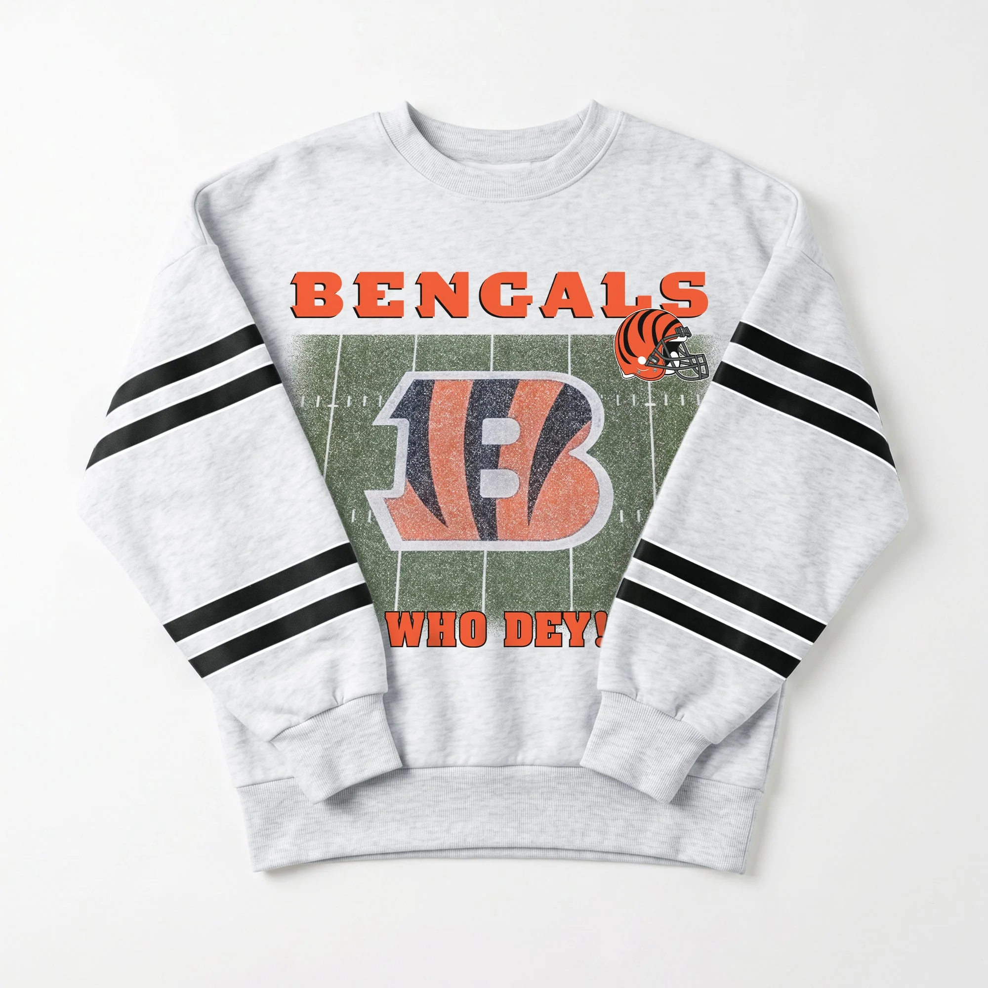 CINCINNATI BENGALS OFF THE GRID STRIPE SLEEVE CREWNECK SWEATSHIRT 10 CINCINNATI BENGALS OFF THE GRID STRIPE SLEEVE CREWNECK SWEATSHIRT