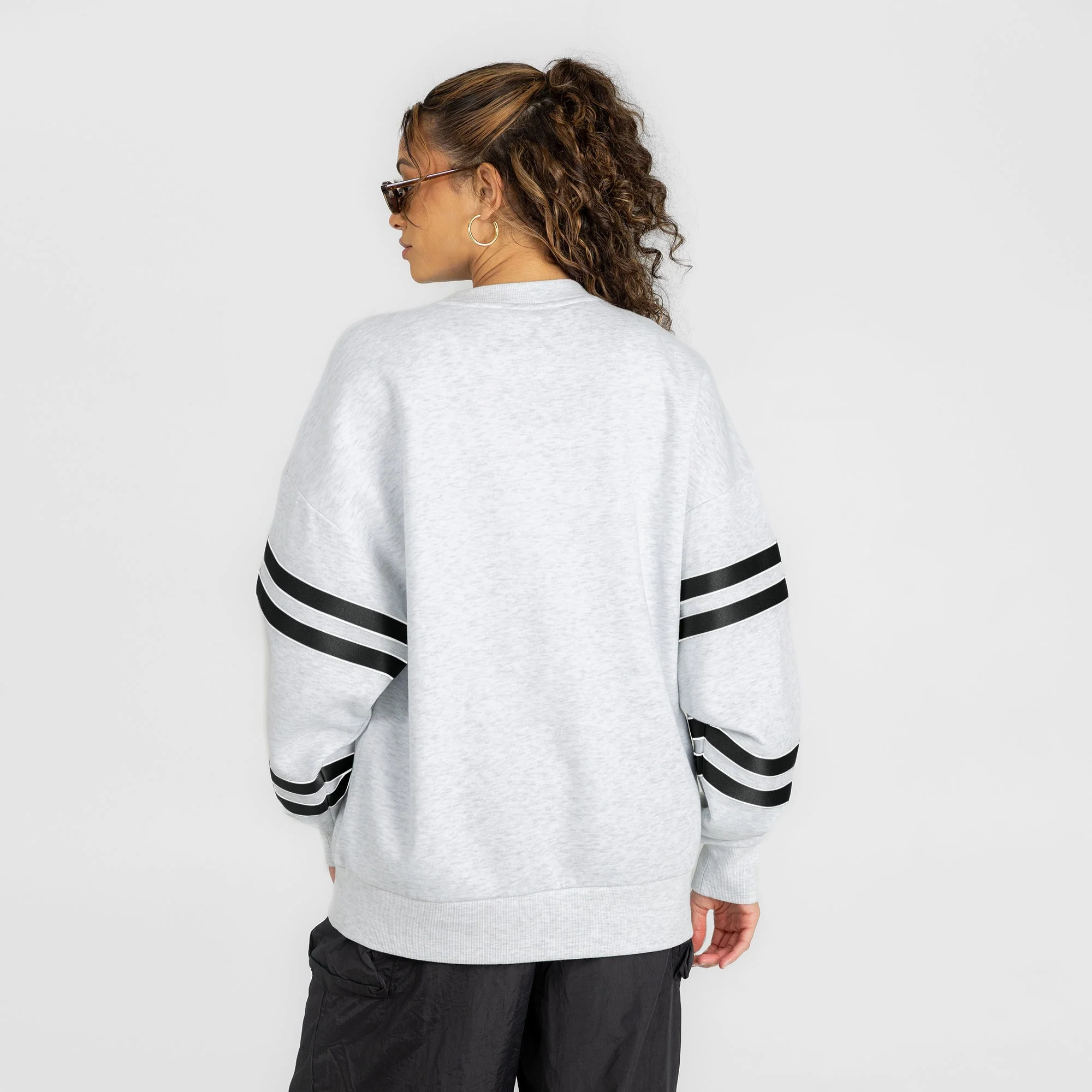 LOS ANGELES RAMS OFF THE GRID STRIPE SLEEVE CREWNECK SWEATSHIRT 6 LOS ANGELES RAMS OFF THE GRID STRIPE SLEEVE CREWNECK SWEATSHIRT