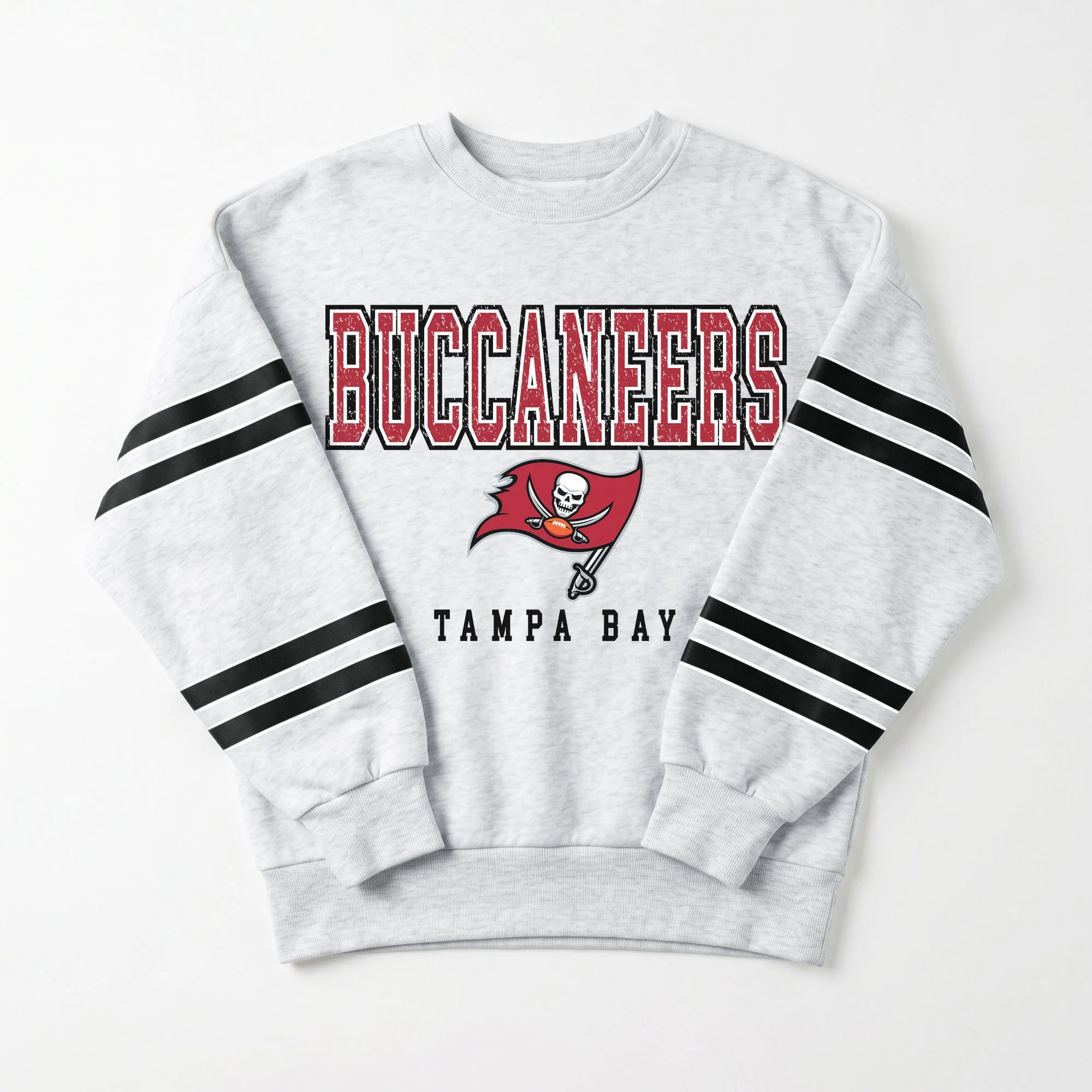 TAMPA BAY BUCCANEERS STADIUM STRIPES VARSITY STRIPE SLEEVE CREWNECK SWEATSHIRT 10 TAMPA BAY BUCCANEERS STADIUM STRIPES VARSITY STRIPE SLEEVE CREWNECK SWEATSHIRT