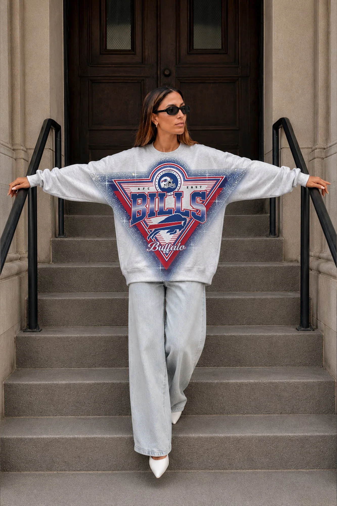 BUFFALO BILLS CHASING VICTORY RHINESTONE SPRAY PREMIUM CREWNECK SWEATSHIRT