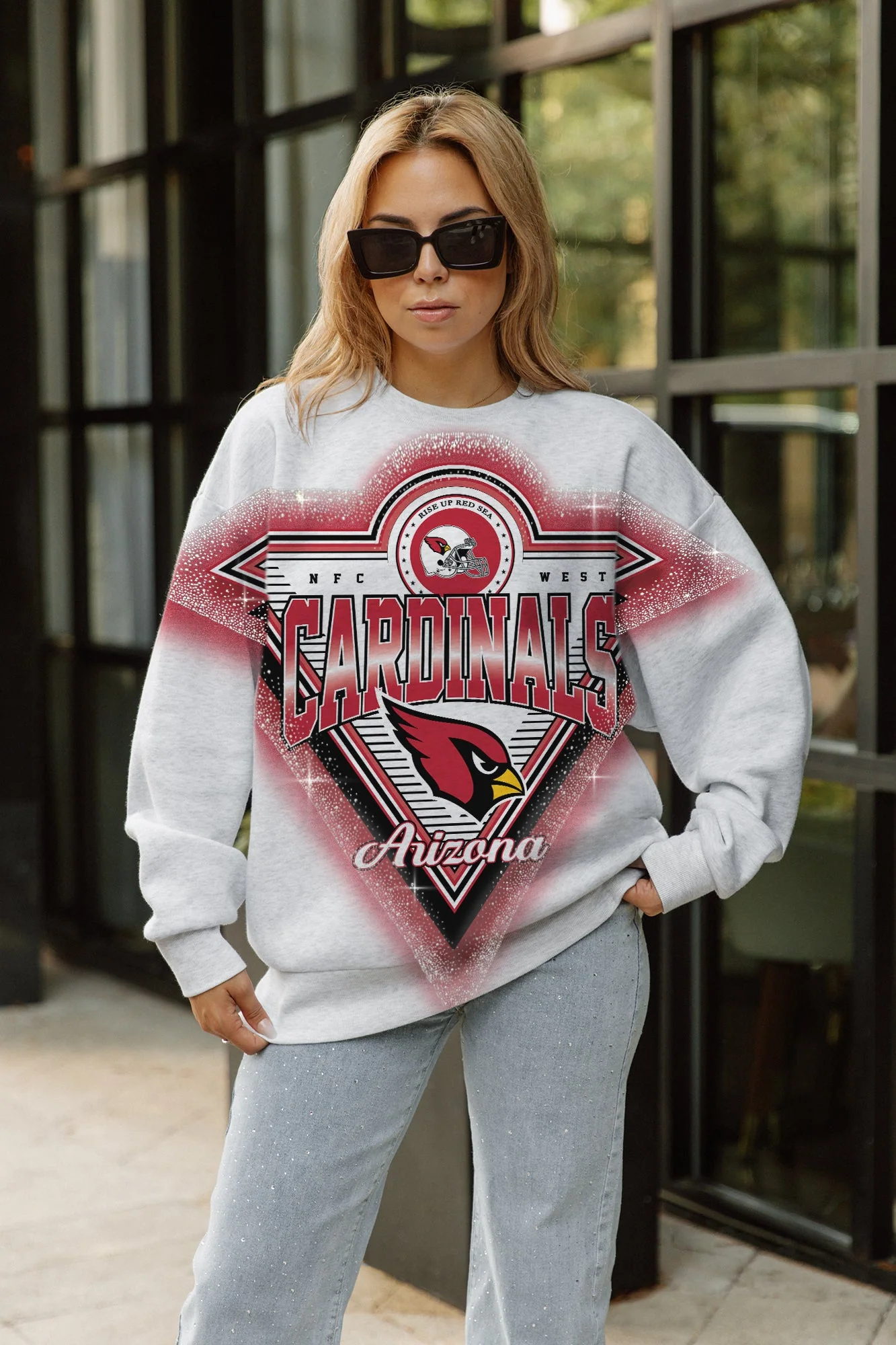 ARIZONA CARDINALS CHASING VICTORY RHINESTONE SPRAY PREMIUM CREWNECK SWEATSHIRT 1 ARIZONA CARDINALS CHASING VICTORY RHINESTONE SPRAY PREMIUM CREWNECK SWEATSHIRT