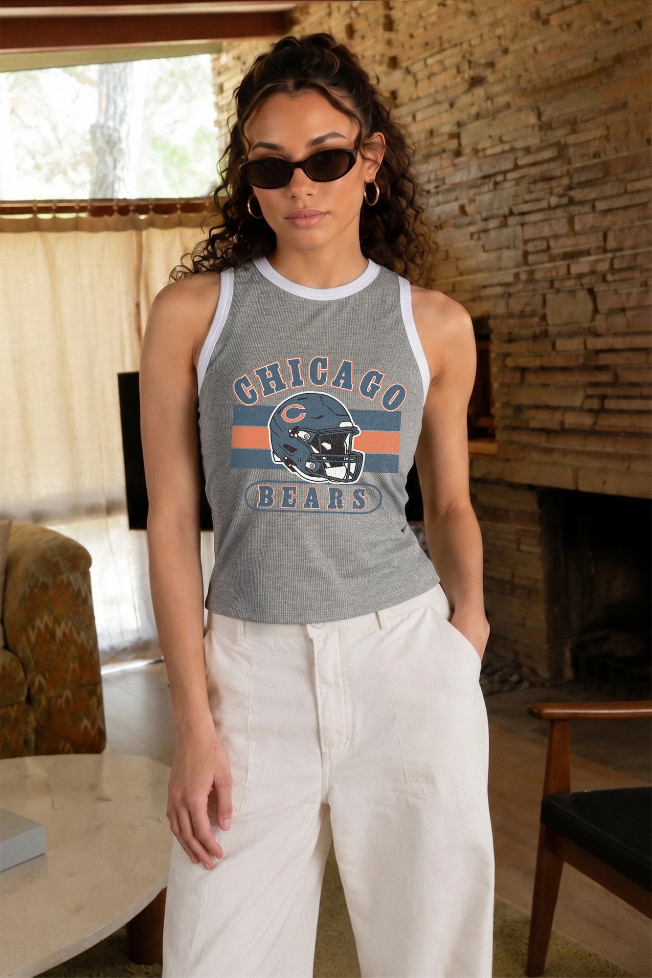 CHICAGO BEARS VICTORY CLUB CONTRAST TRIM FITTED CROP TANK TOP
