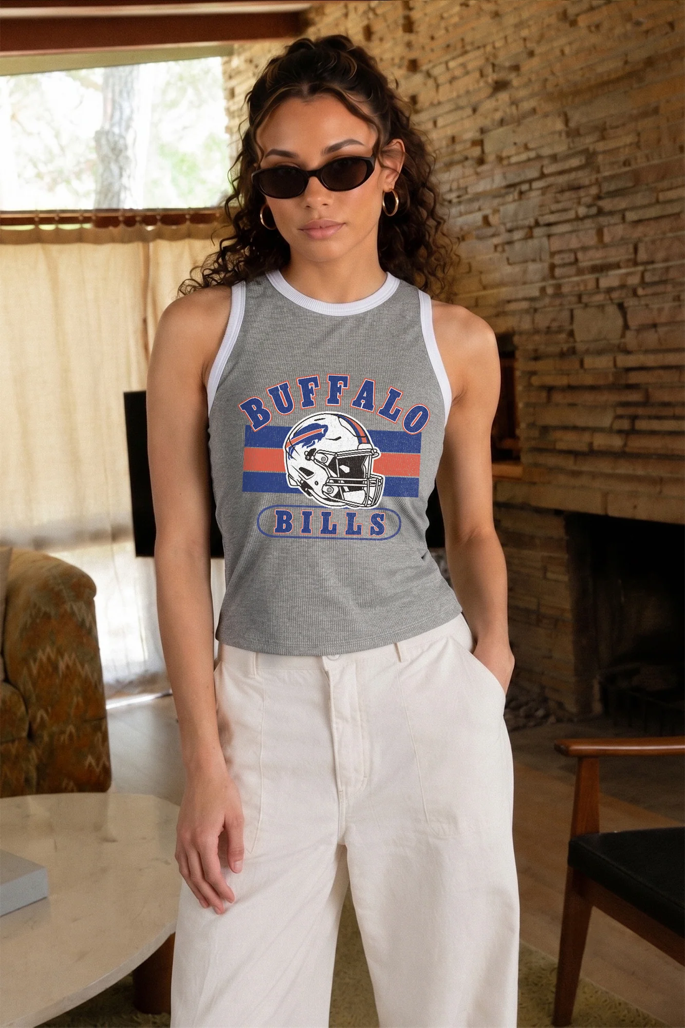 BUFFALO BILLS VICTORY CLUB CONTRAST TRIM FITTED CROP TANK TOP