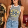 MICHIGAN WOLVERINES VICTORY CLUB CONTRAST TRIM FITTED CROP TANK TOP