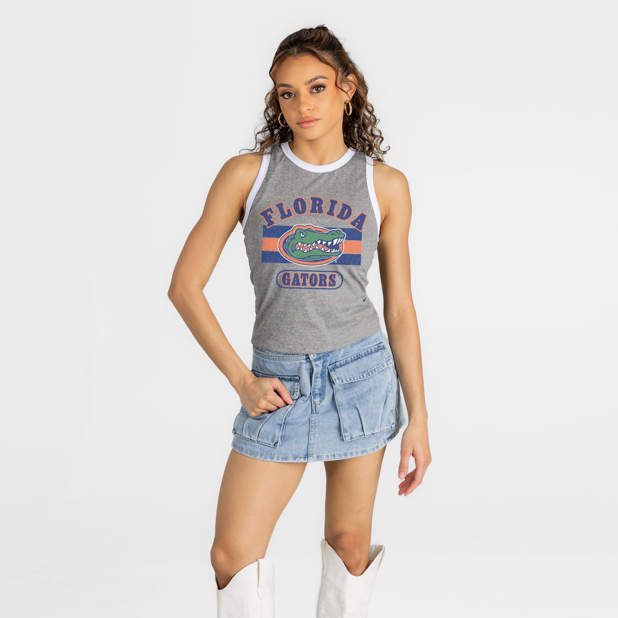 FLORIDA GATORS VICTORY CLUB CONTRAST TRIM FITTED CROP TANK TOP 3 FLORIDA GATORS VICTORY CLUB CONTRAST TRIM FITTED CROP TANK TOP