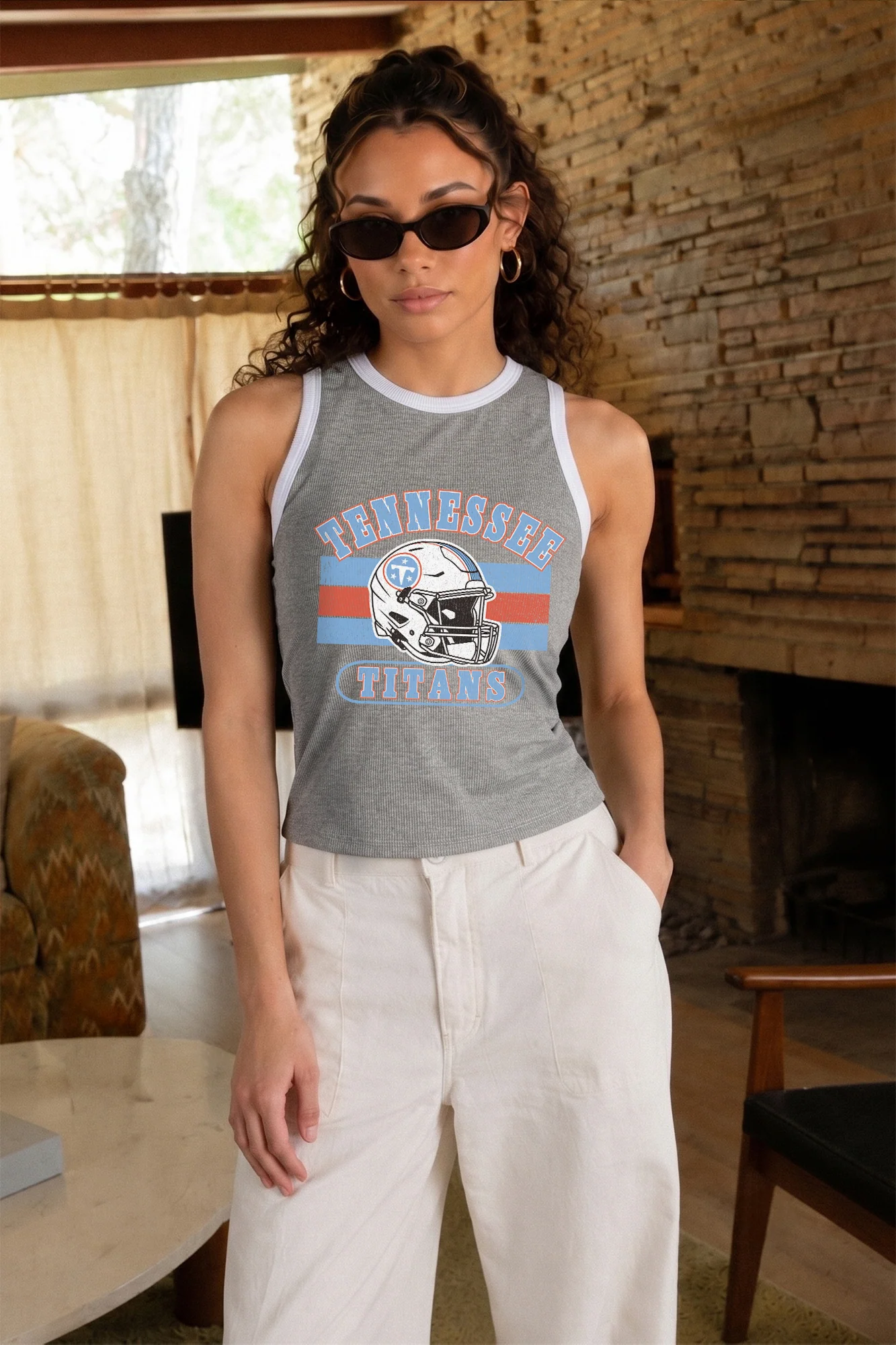 TENNESSEE TITANS VICTORY CLUB CONTRAST TRIM FITTED CROP TANK TOP