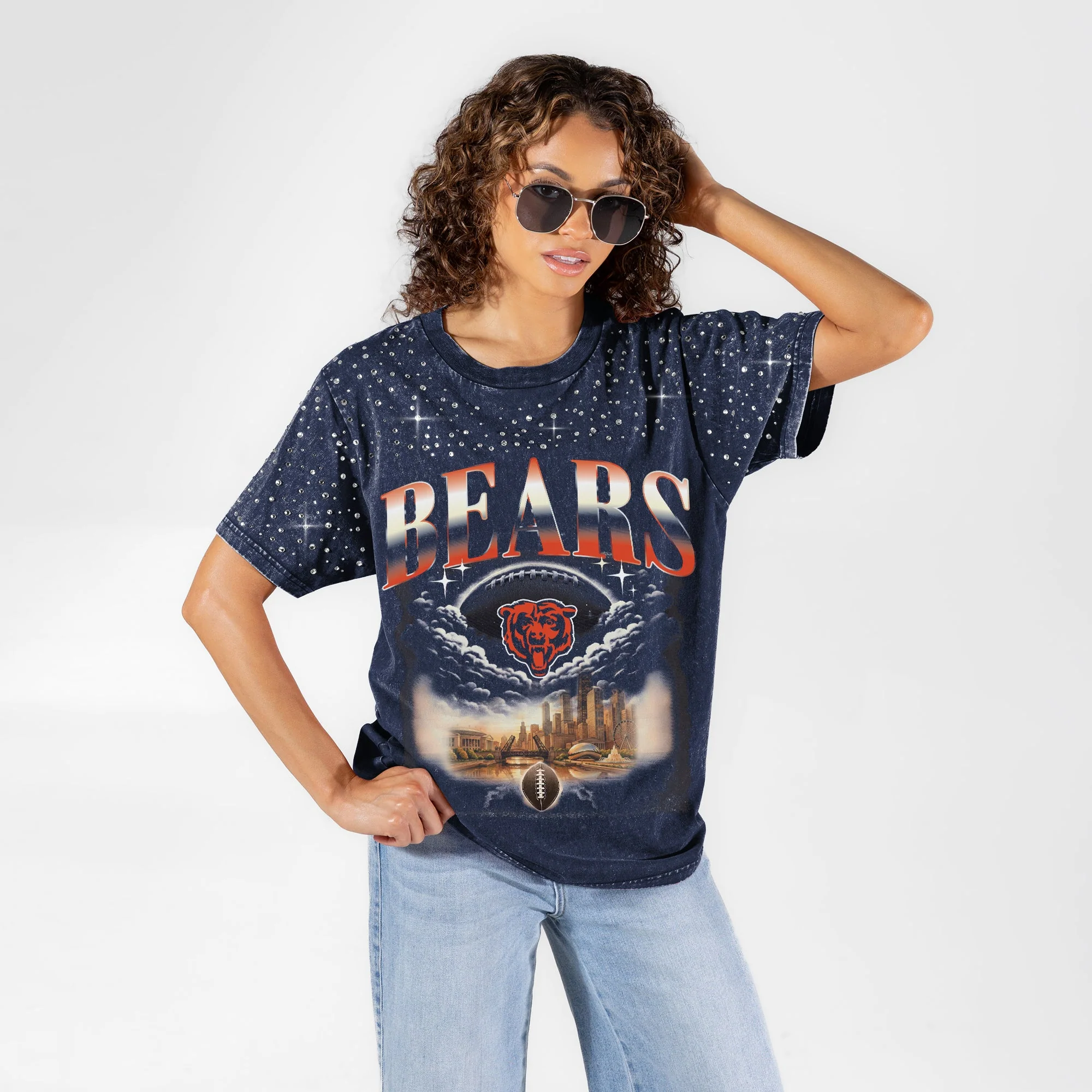 CHICAGO BEARS SKY'S THE LIMIT VINTAGE WASH RHINESTONE TEE 4 CHICAGO BEARS SKY'S THE LIMIT VINTAGE WASH RHINESTONE TEE