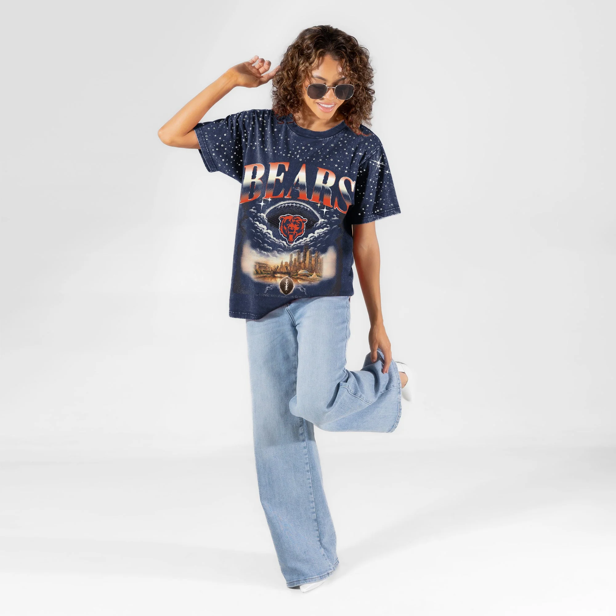 CHICAGO BEARS SKY'S THE LIMIT VINTAGE WASH RHINESTONE TEE 6 CHICAGO BEARS SKY'S THE LIMIT VINTAGE WASH RHINESTONE TEE