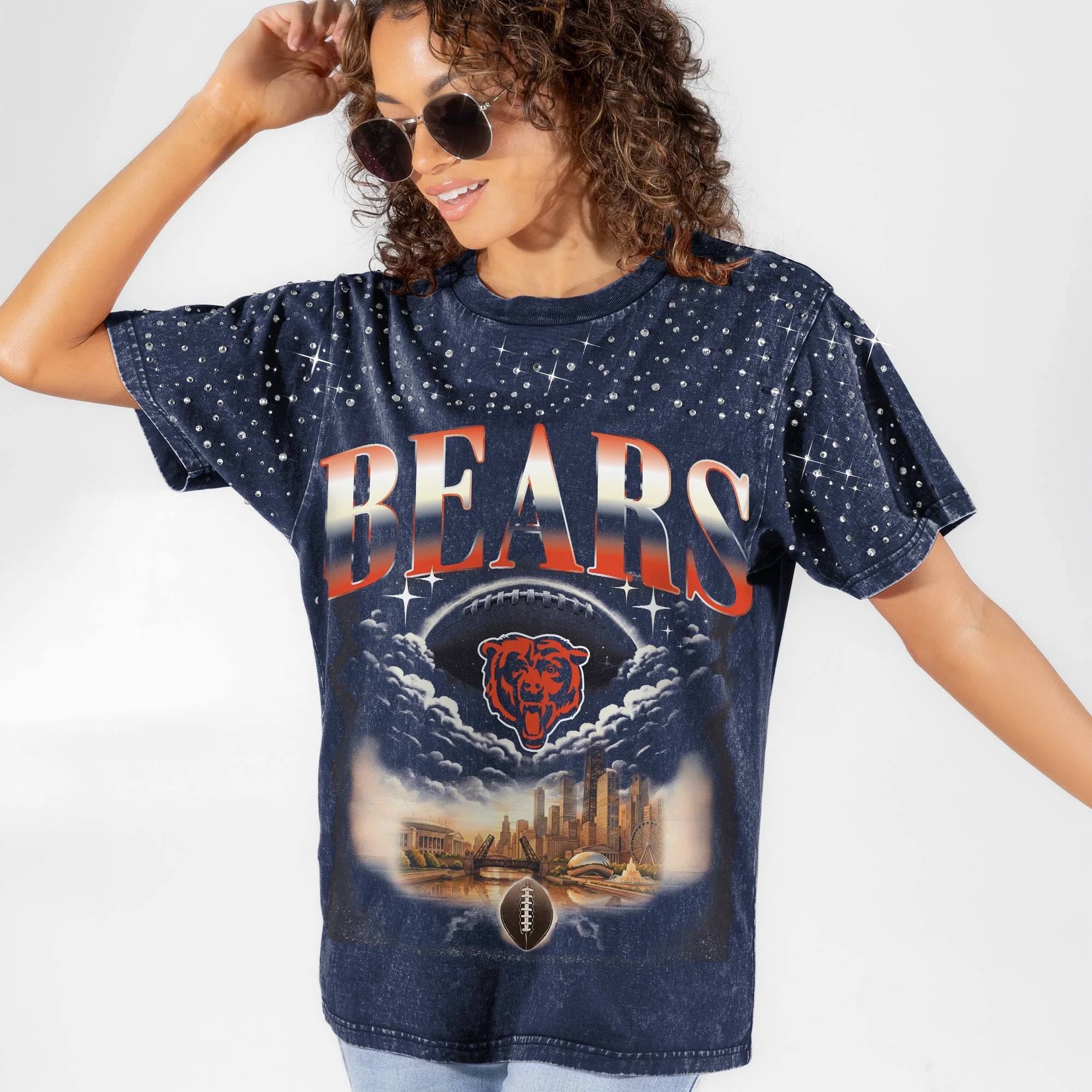 CHICAGO BEARS SKY'S THE LIMIT VINTAGE WASH RHINESTONE TEE 7 CHICAGO BEARS SKY'S THE LIMIT VINTAGE WASH RHINESTONE TEE