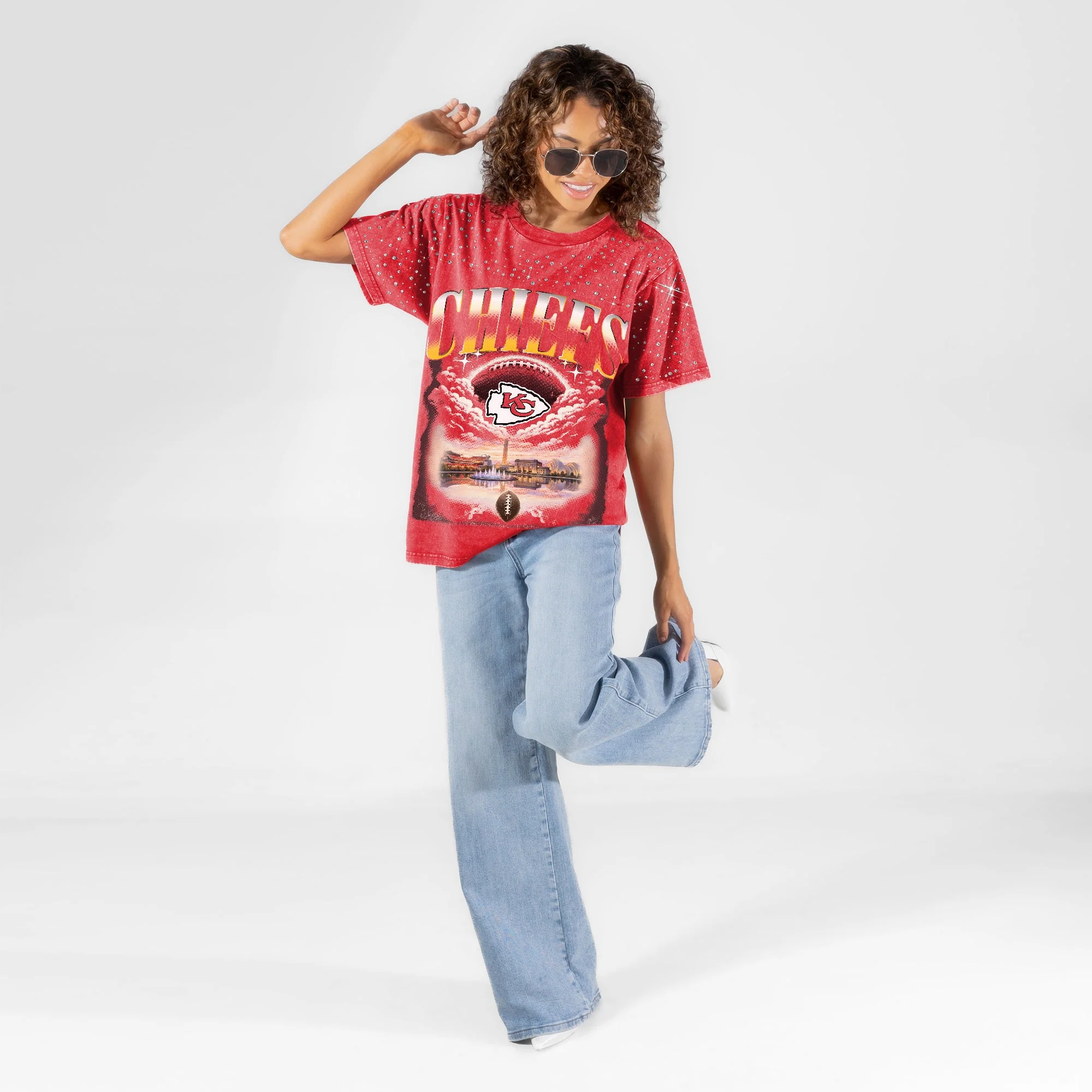 KANSAS CITY CHIEFS SKY'S THE LIMIT VINTAGE WASH RHINESTONE TEE 6 KANSAS CITY CHIEFS SKY'S THE LIMIT VINTAGE WASH RHINESTONE TEE