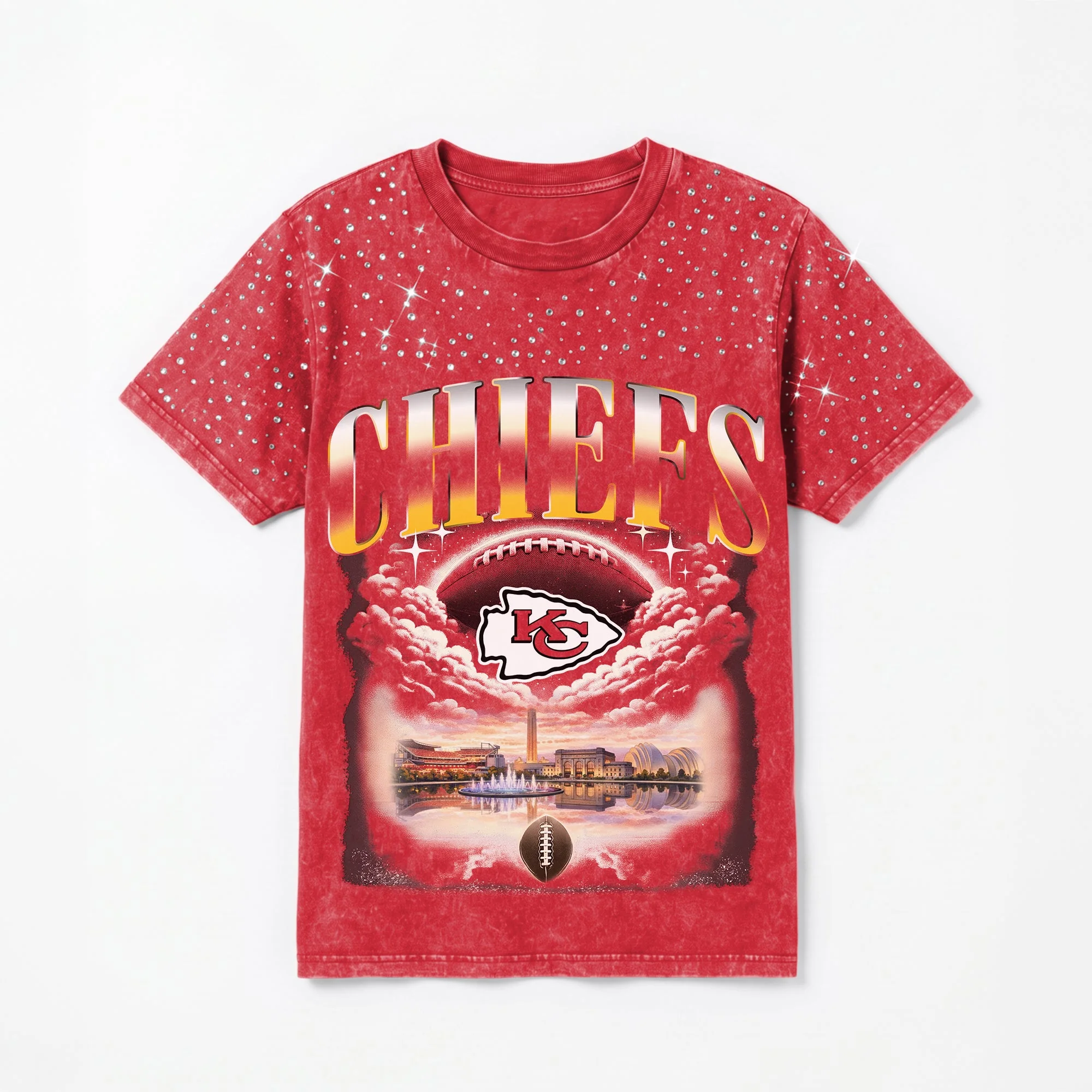 KANSAS CITY CHIEFS SKY'S THE LIMIT VINTAGE WASH RHINESTONE TEE 9 KANSAS CITY CHIEFS SKY'S THE LIMIT VINTAGE WASH RHINESTONE TEE