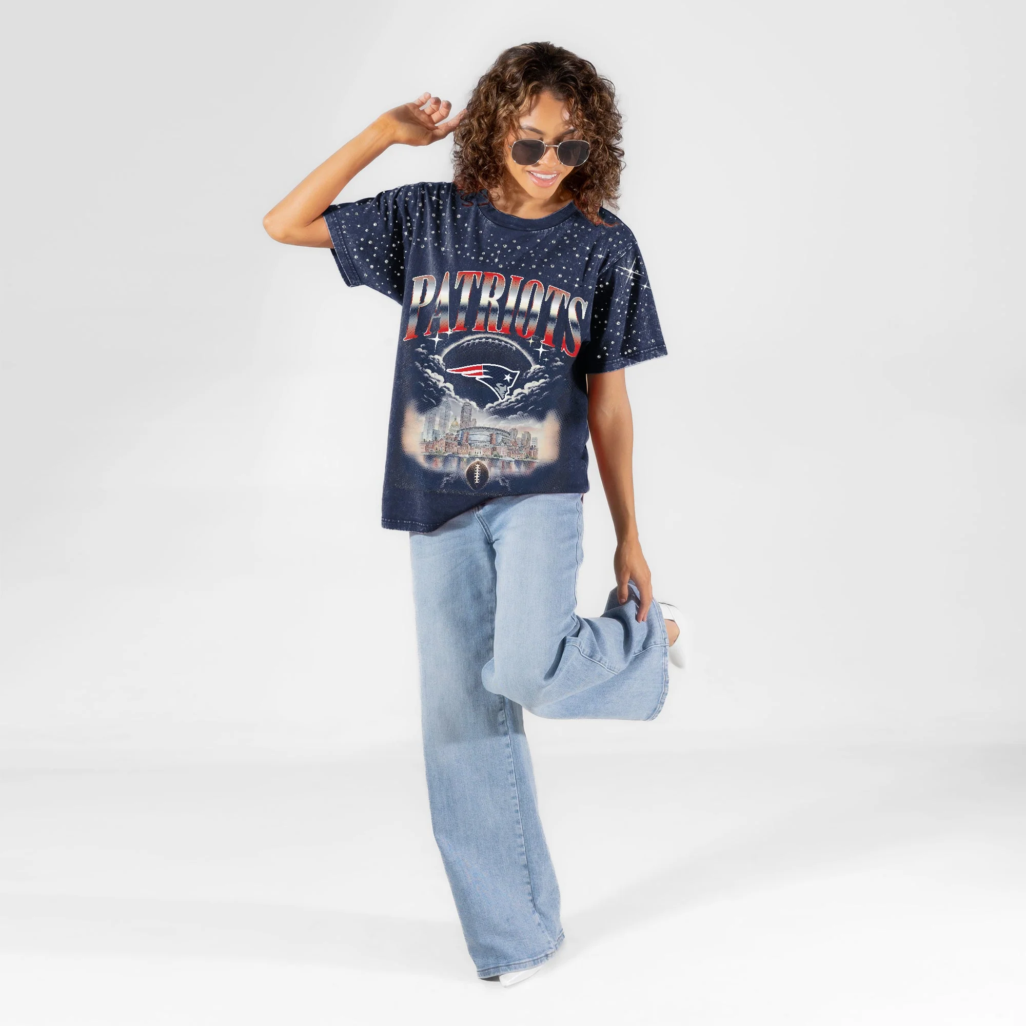 NEW ENGLAND PATRIOTS SKY'S THE LIMIT VINTAGE WASH RHINESTONE TEE 6 NEW ENGLAND PATRIOTS SKY'S THE LIMIT VINTAGE WASH RHINESTONE TEE