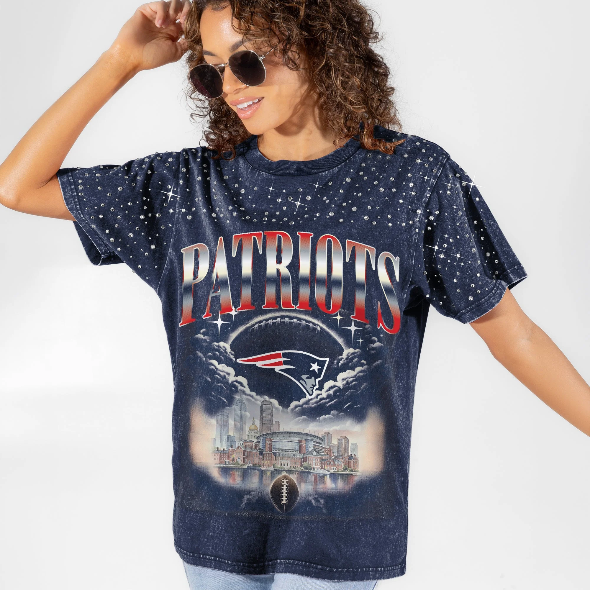NEW ENGLAND PATRIOTS SKY'S THE LIMIT VINTAGE WASH RHINESTONE TEE 7 NEW ENGLAND PATRIOTS SKY'S THE LIMIT VINTAGE WASH RHINESTONE TEE