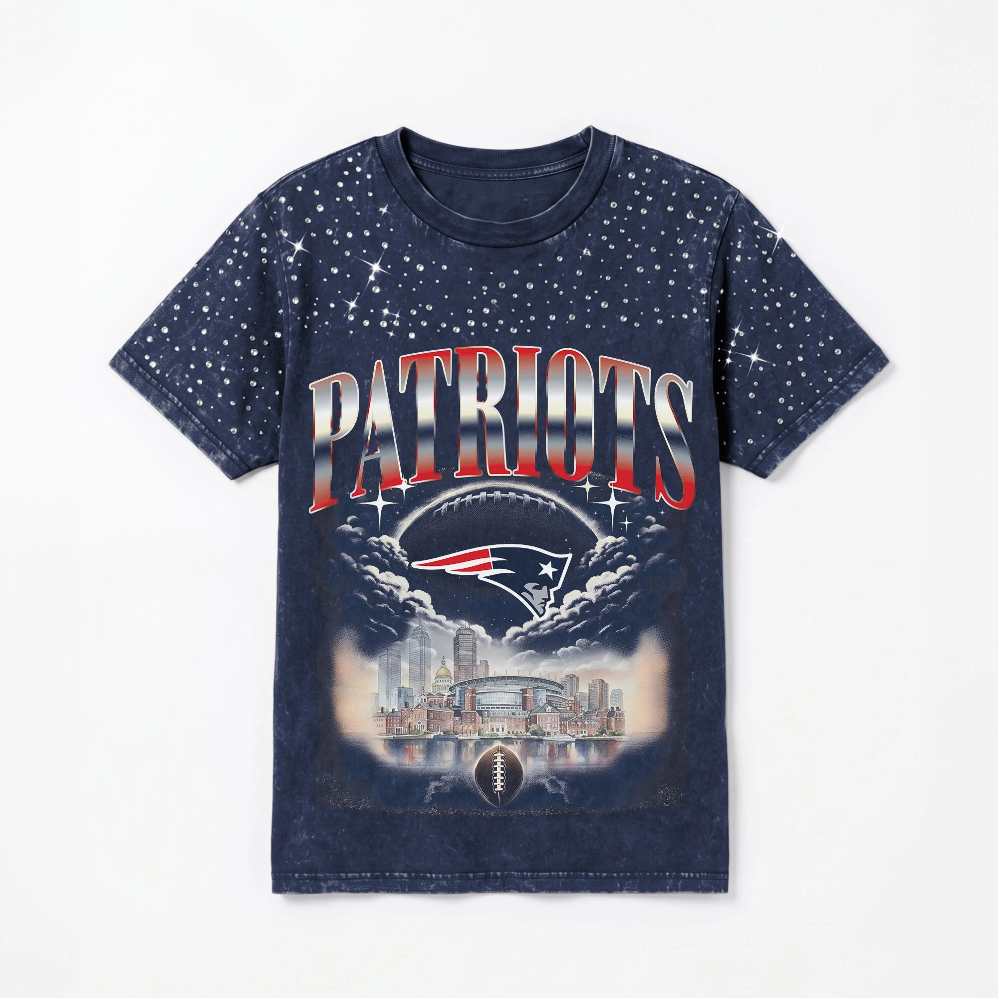 NEW ENGLAND PATRIOTS SKY'S THE LIMIT VINTAGE WASH RHINESTONE TEE 9 NEW ENGLAND PATRIOTS SKY'S THE LIMIT VINTAGE WASH RHINESTONE TEE