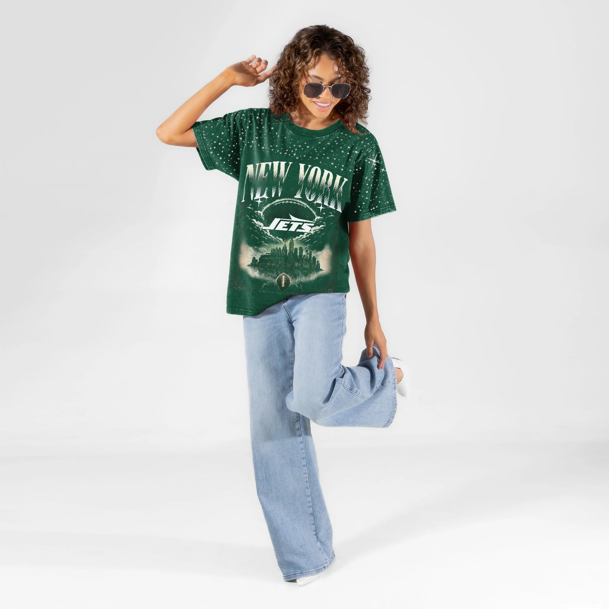 NEW YORK JETS SKY'S THE LIMIT VINTAGE WASH RHINESTONE TEE 6 NEW YORK JETS SKY'S THE LIMIT VINTAGE WASH RHINESTONE TEE