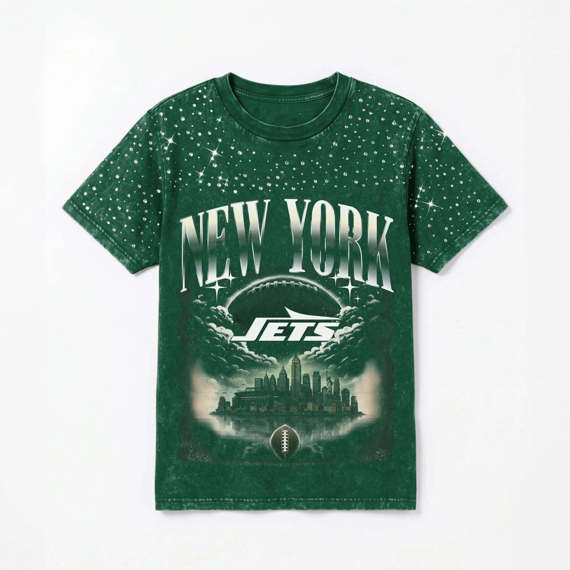 NEW YORK JETS SKY'S THE LIMIT VINTAGE WASH RHINESTONE TEE 9 NEW YORK JETS SKY'S THE LIMIT VINTAGE WASH RHINESTONE TEE