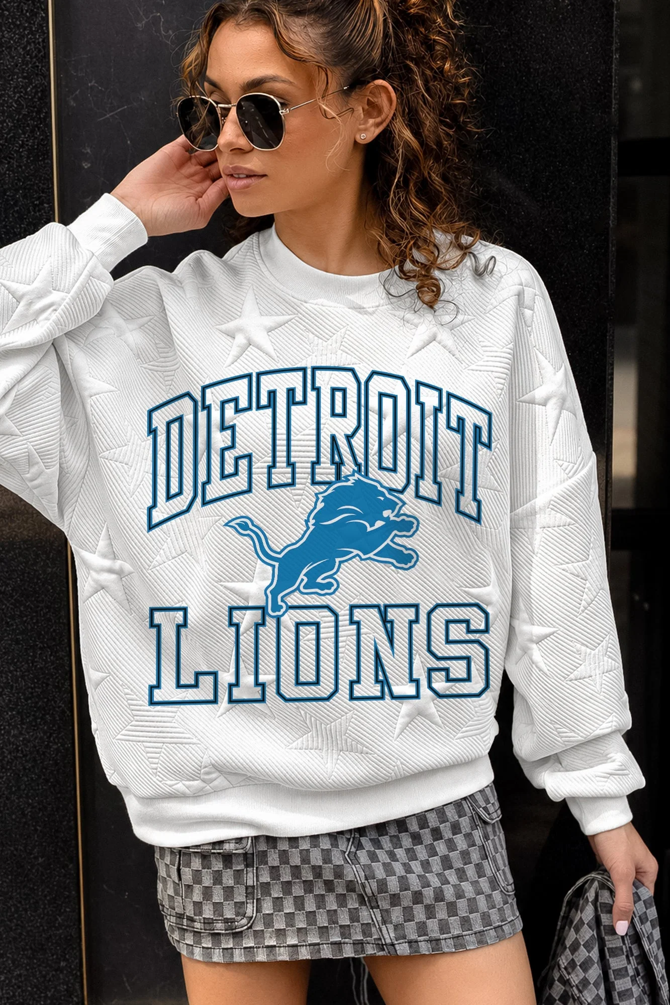 DETROIT LIONS BIG PLAY ENERGY EMBOSSED STAR CREWNECK 1 DETROIT LIONS BIG PLAY ENERGY EMBOSSED STAR CREWNECK