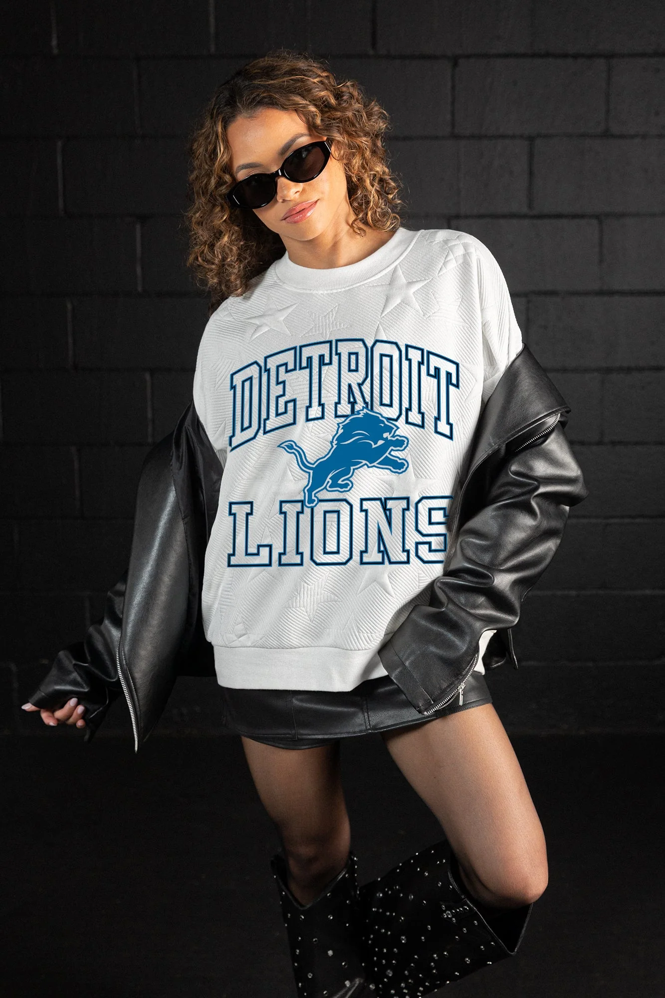 DETROIT LIONS BIG PLAY ENERGY EMBOSSED STAR CREWNECK 3 DETROIT LIONS BIG PLAY ENERGY EMBOSSED STAR CREWNECK