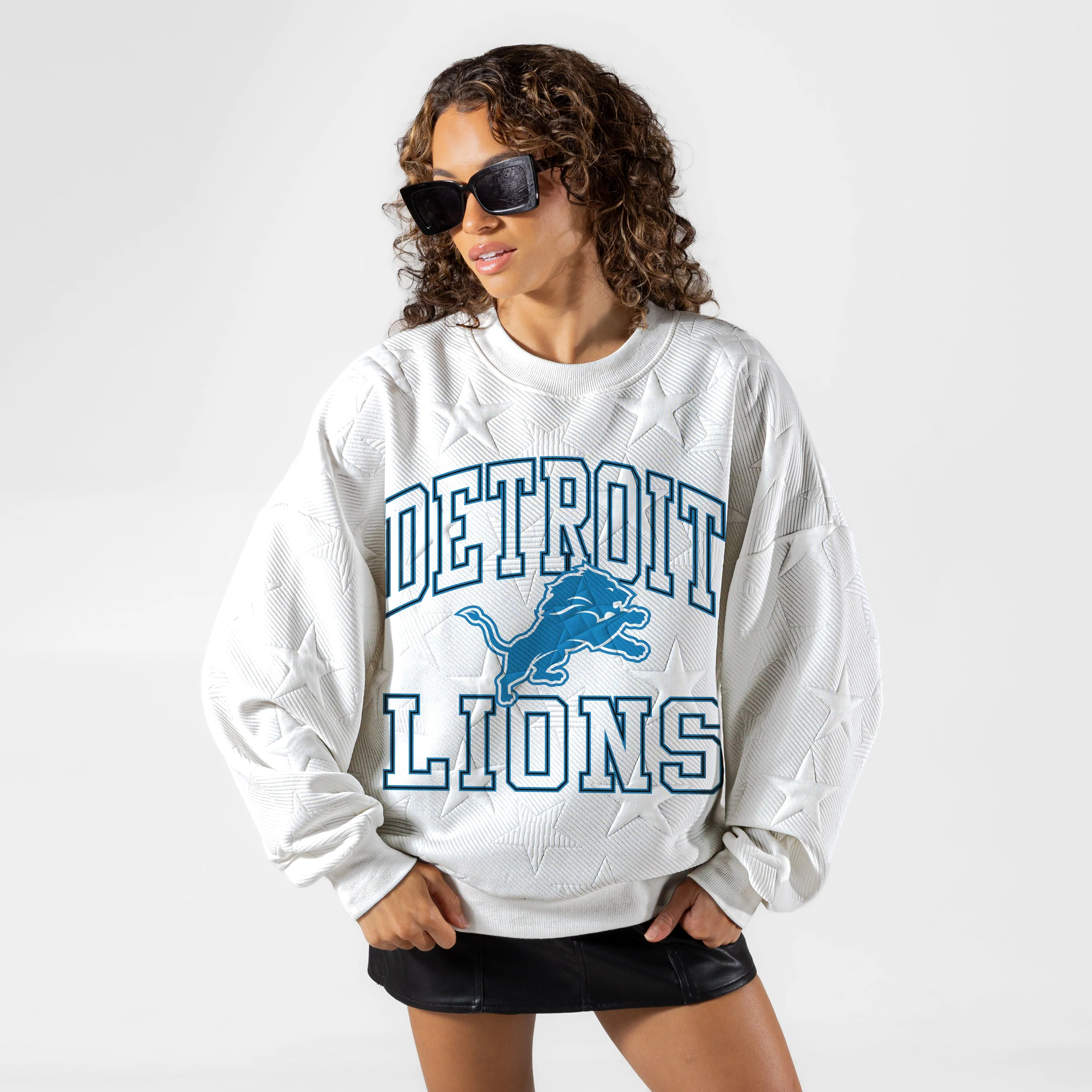 DETROIT LIONS BIG PLAY ENERGY EMBOSSED STAR CREWNECK 4 DETROIT LIONS BIG PLAY ENERGY EMBOSSED STAR CREWNECK