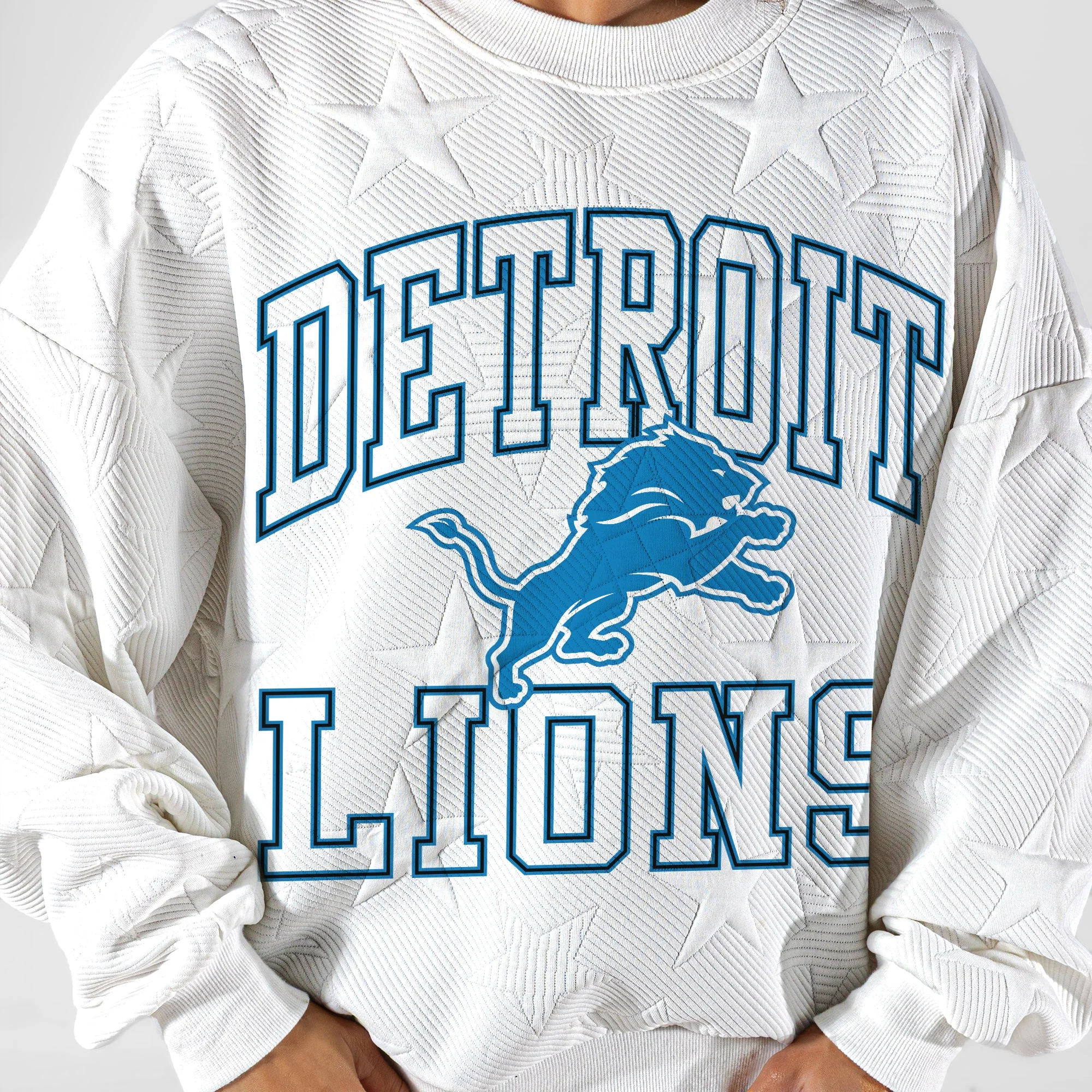 DETROIT LIONS BIG PLAY ENERGY EMBOSSED STAR CREWNECK 6 DETROIT LIONS BIG PLAY ENERGY EMBOSSED STAR CREWNECK