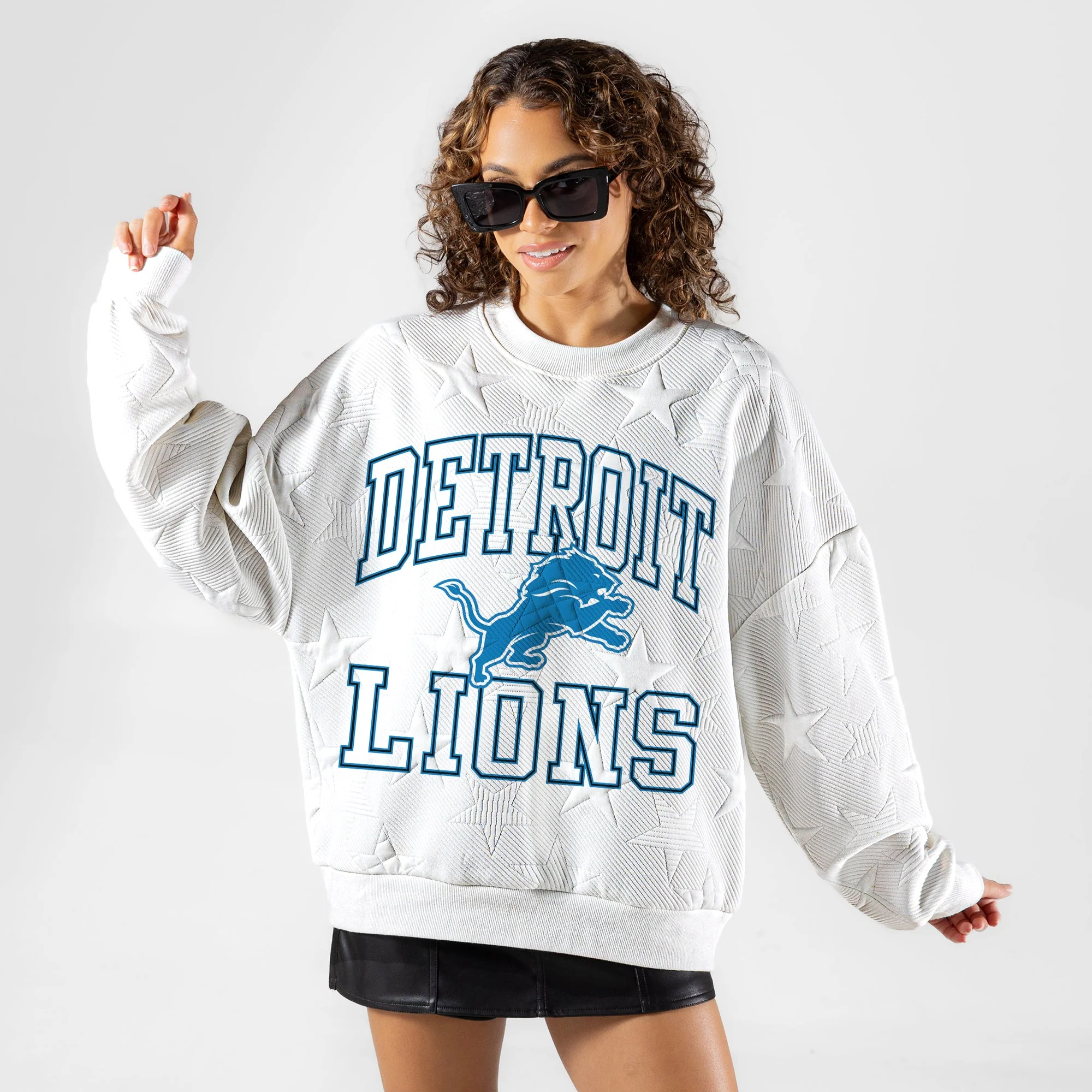 DETROIT LIONS BIG PLAY ENERGY EMBOSSED STAR CREWNECK 7 DETROIT LIONS BIG PLAY ENERGY EMBOSSED STAR CREWNECK