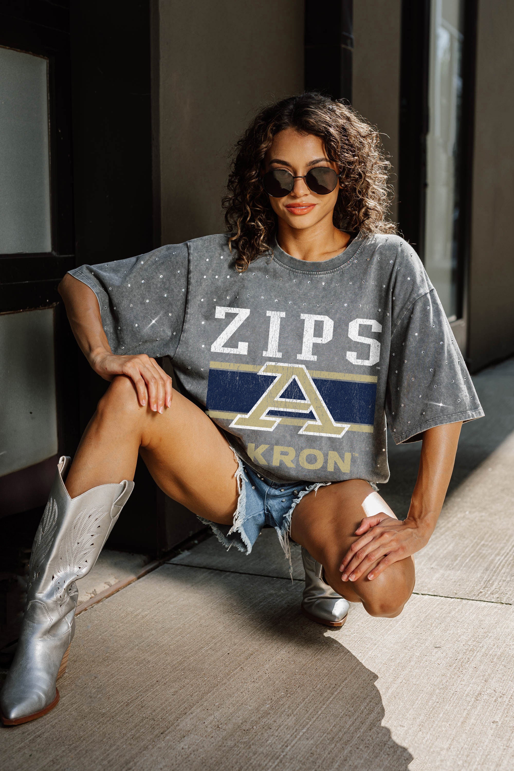 AKRON ZIPS ON THE BALL MINI RHINESTONE SHORT SLEEVE CLASSIC TEE 3 AKRON ZIPS ON THE BALL MINI RHINESTONE SHORT SLEEVE CLASSIC TEE