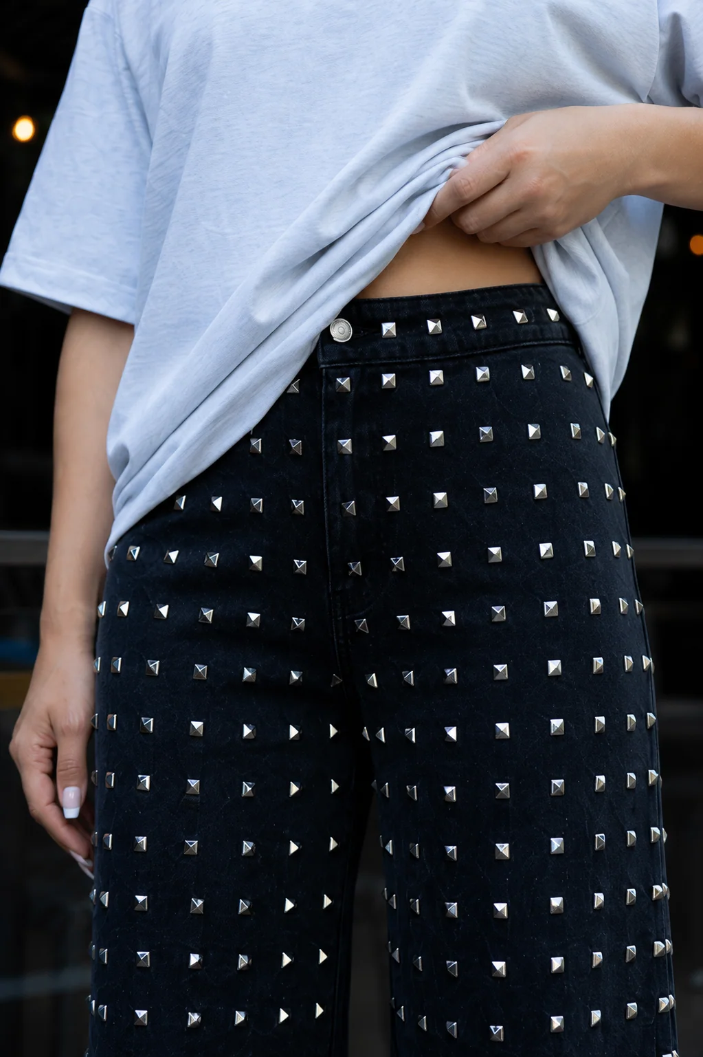 BOLD STATEMENT WIDE LEG STUDDED PANTS