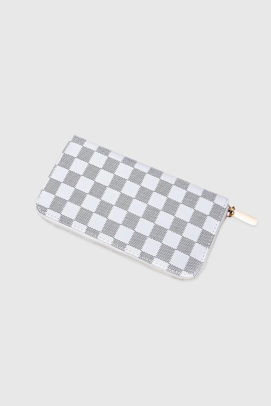 THE "JULIA"VEGAN LEATHER CHECKERED WALLET IN BEIGE