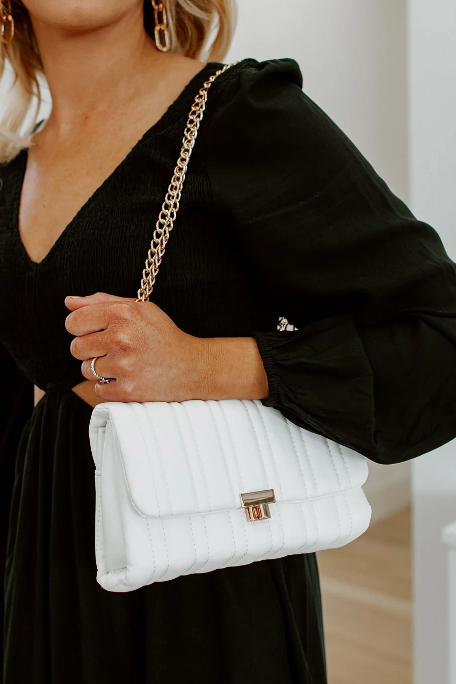 BECCA QUILTED CROSSBODY BAG IN WHITE