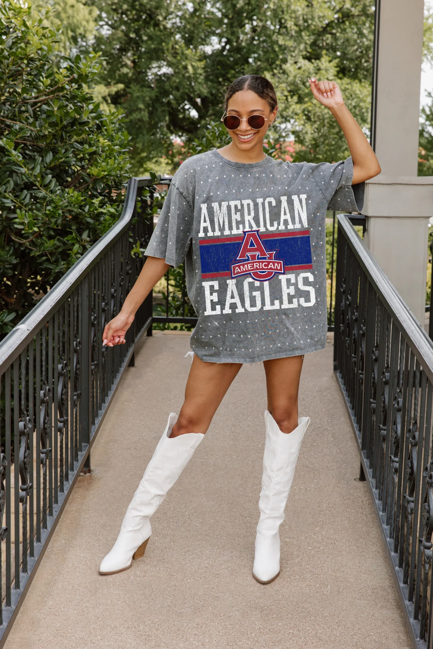 AMERICAN UNIVERSITY EAGLES ON THE BALL MINI RHINESTONE SHORT SLEEVE CLASSIC TEE 1 AMERICAN UNIVERSITY EAGLES ON THE BALL MINI RHINESTONE SHORT SLEEVE CLASSIC TEE