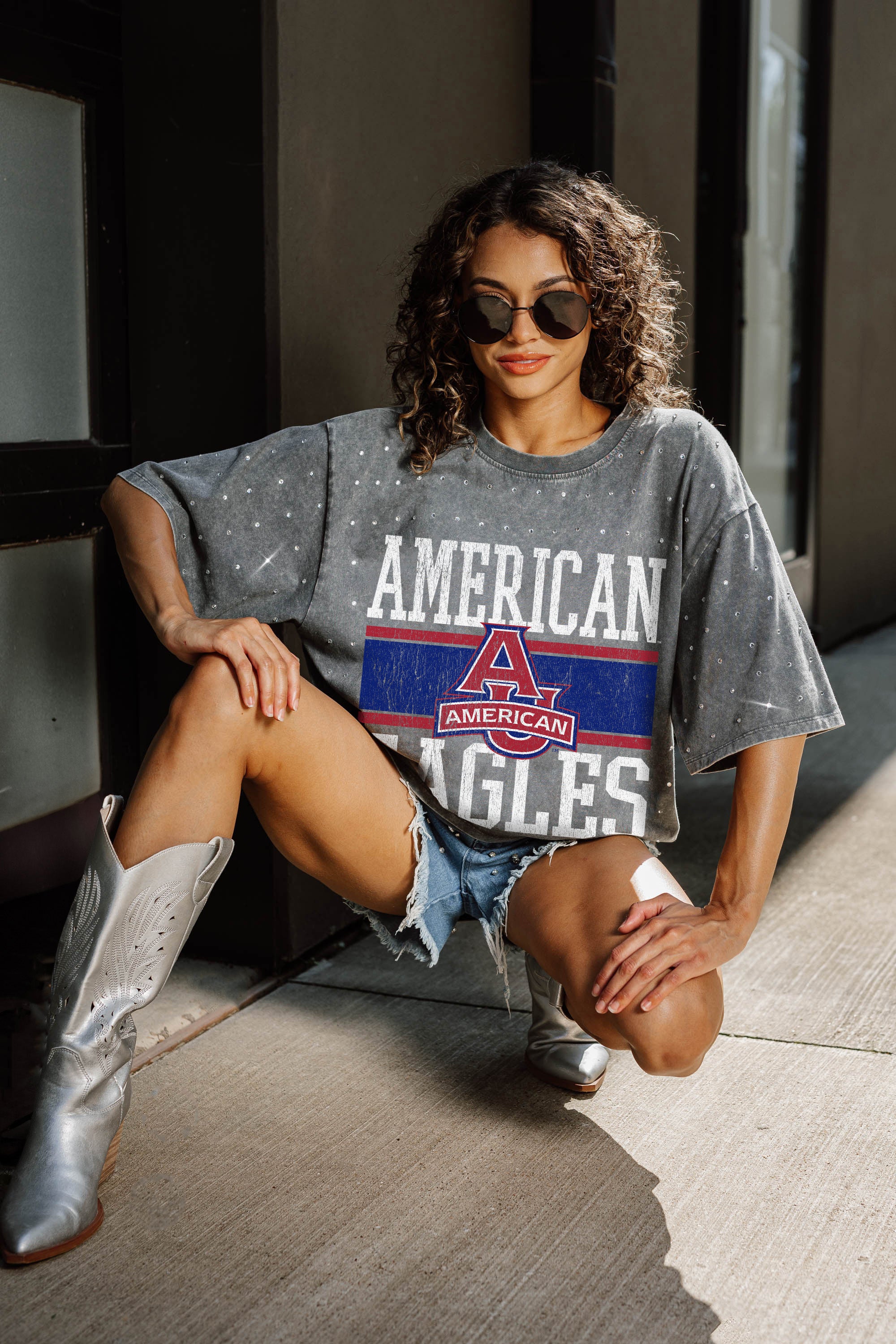 AMERICAN UNIVERSITY EAGLES ON THE BALL MINI RHINESTONE SHORT SLEEVE CLASSIC TEE 3 AMERICAN UNIVERSITY EAGLES ON THE BALL MINI RHINESTONE SHORT SLEEVE CLASSIC TEE