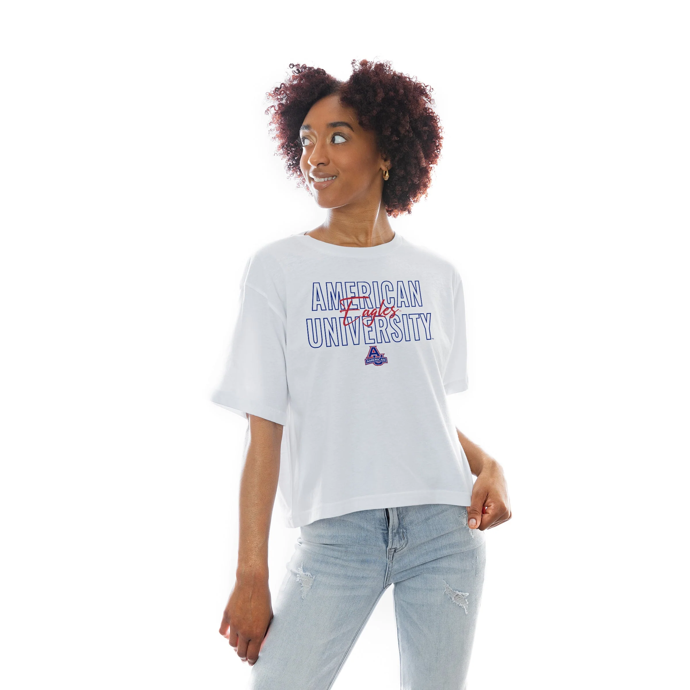 AMERICAN UNIVERSITY EAGLES KEEP PLAYING BOXY FIT WOMEN'S CROP TEE 12 AMERICAN UNIVERSITY EAGLES KEEP PLAYING BOXY FIT WOMEN'S CROP TEE