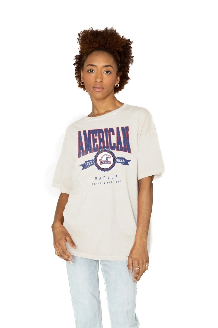 AMERICAN UNIVERSITY EAGLES GET GOIN' OVERSIZED CREW NECK TEE