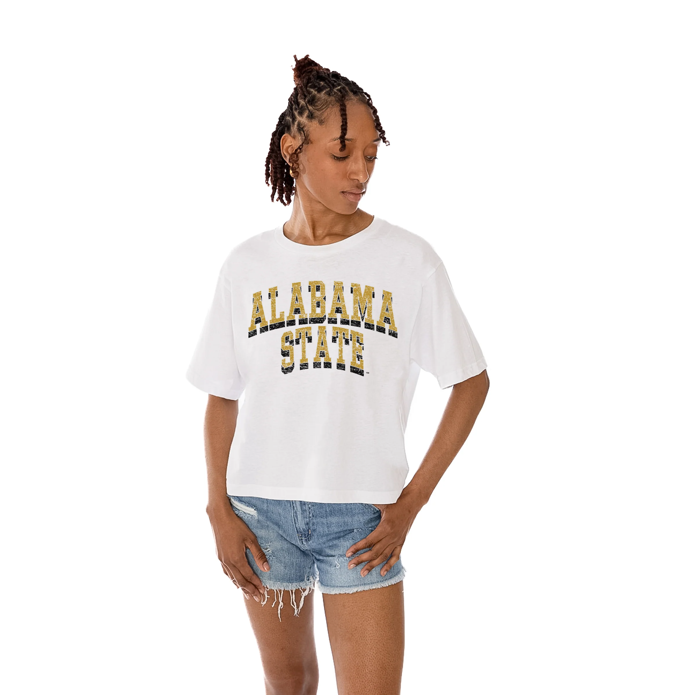 ALABAMA STATE HORNETS CLAIM TO FAME BOXY FIT WOMEN'S CROPPED TEE